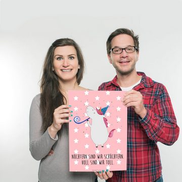 Mr. & Mrs. Panda Poster DIN A3 Einhorn Party - Rot Pastell - Geschenk, Poster, Einhörner, Wan, Einhorn Party (1 St), Kunstvoller Druck