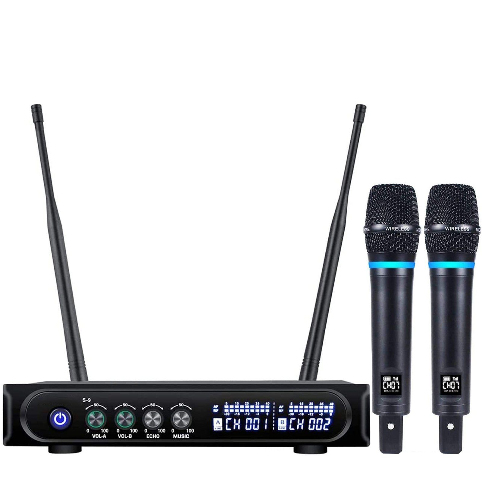 Clanmacy Mikrofon Funkmikrofon Set wireless Mikrofon 2 Kanal Karaoke