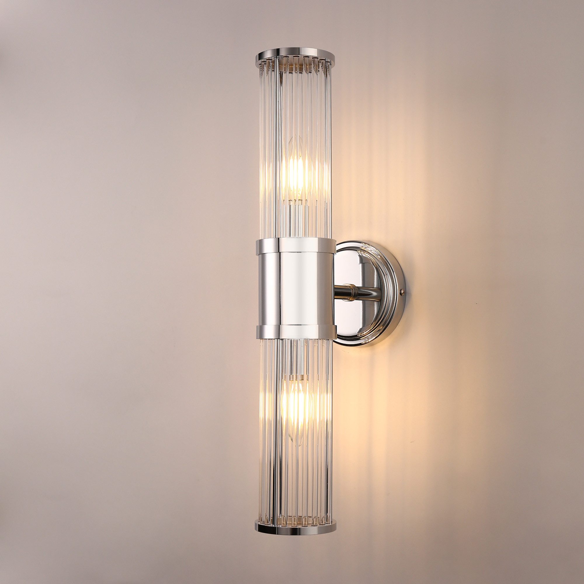LOHAS-LED Wandleuchte Zweiflammige Wandleuchte mit geriffeltem Glas, ohne Leuchtmittel, Moderne Wandlampe mit zwei E14-Fassungen