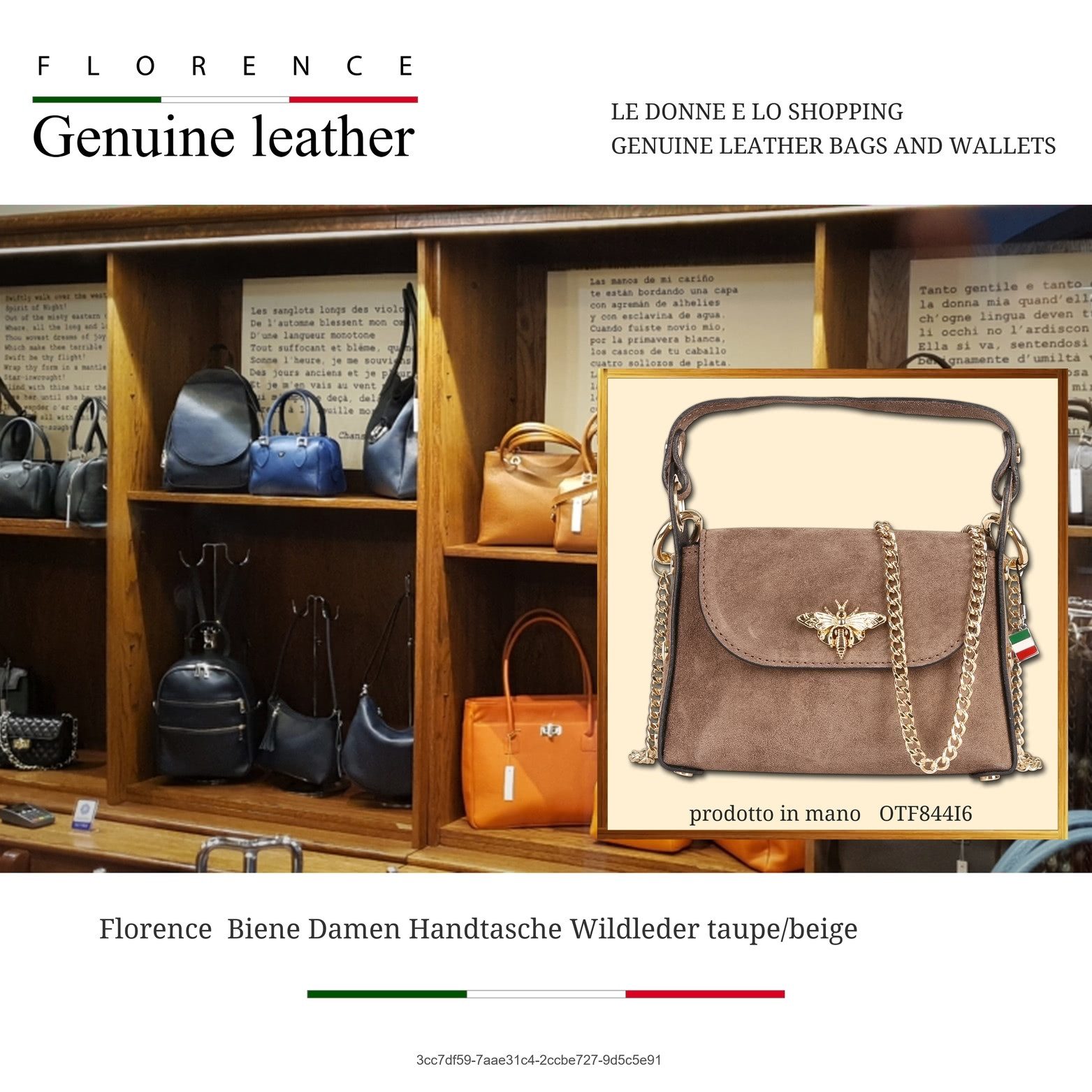 FLORENCE Umhängetasche Florence Biene Damen Handtasche (Umhängetasche, Umhängetasche), Damen Tasche Echtes Wildleder taupe, beige, Made-In Italy