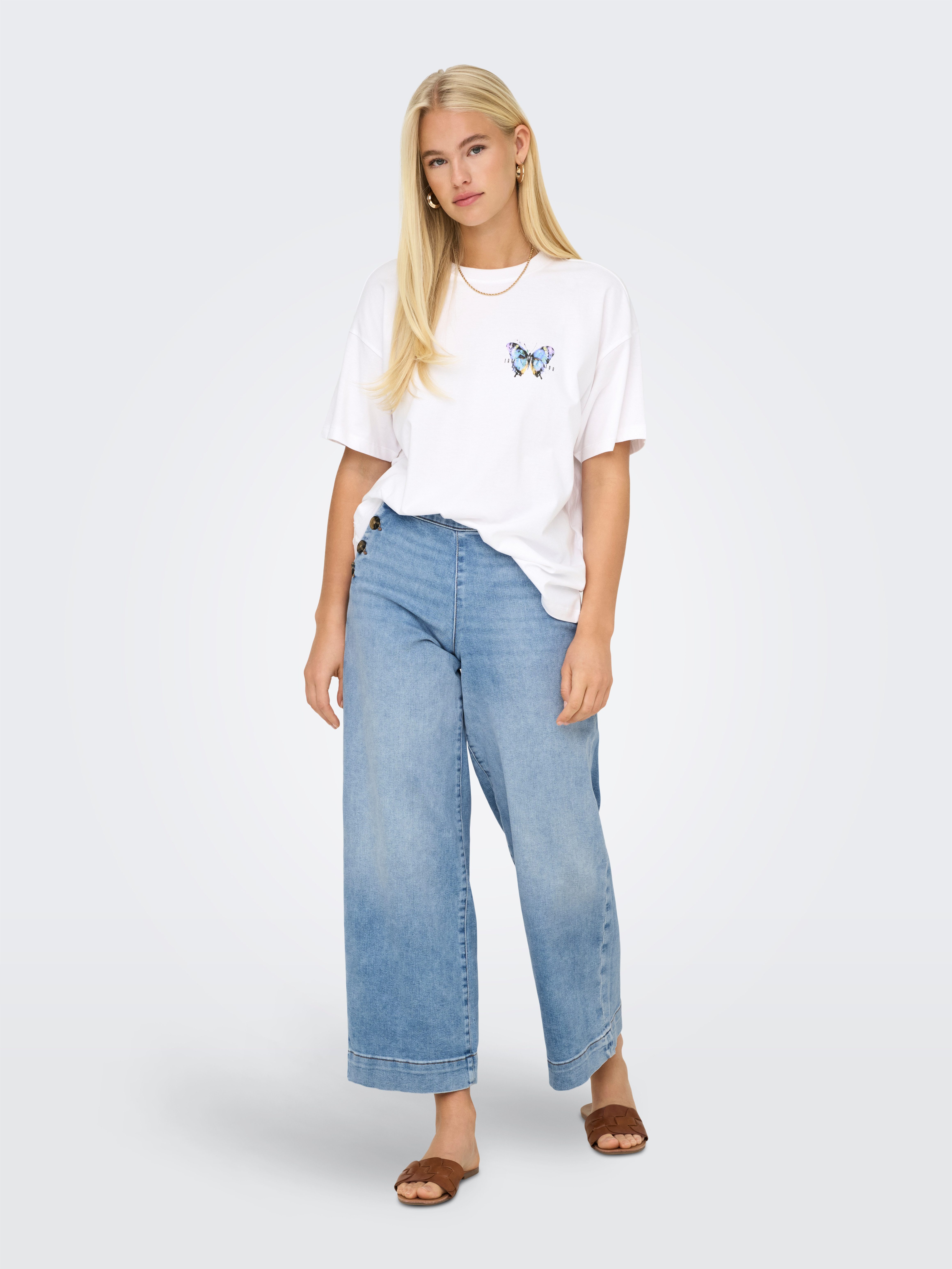 ONLY High-waist-Jeans ONLMADISON HW BUTTON WIDE CRP DNM GEN223 Baumwollmischung, High Waist, knöchelfrei