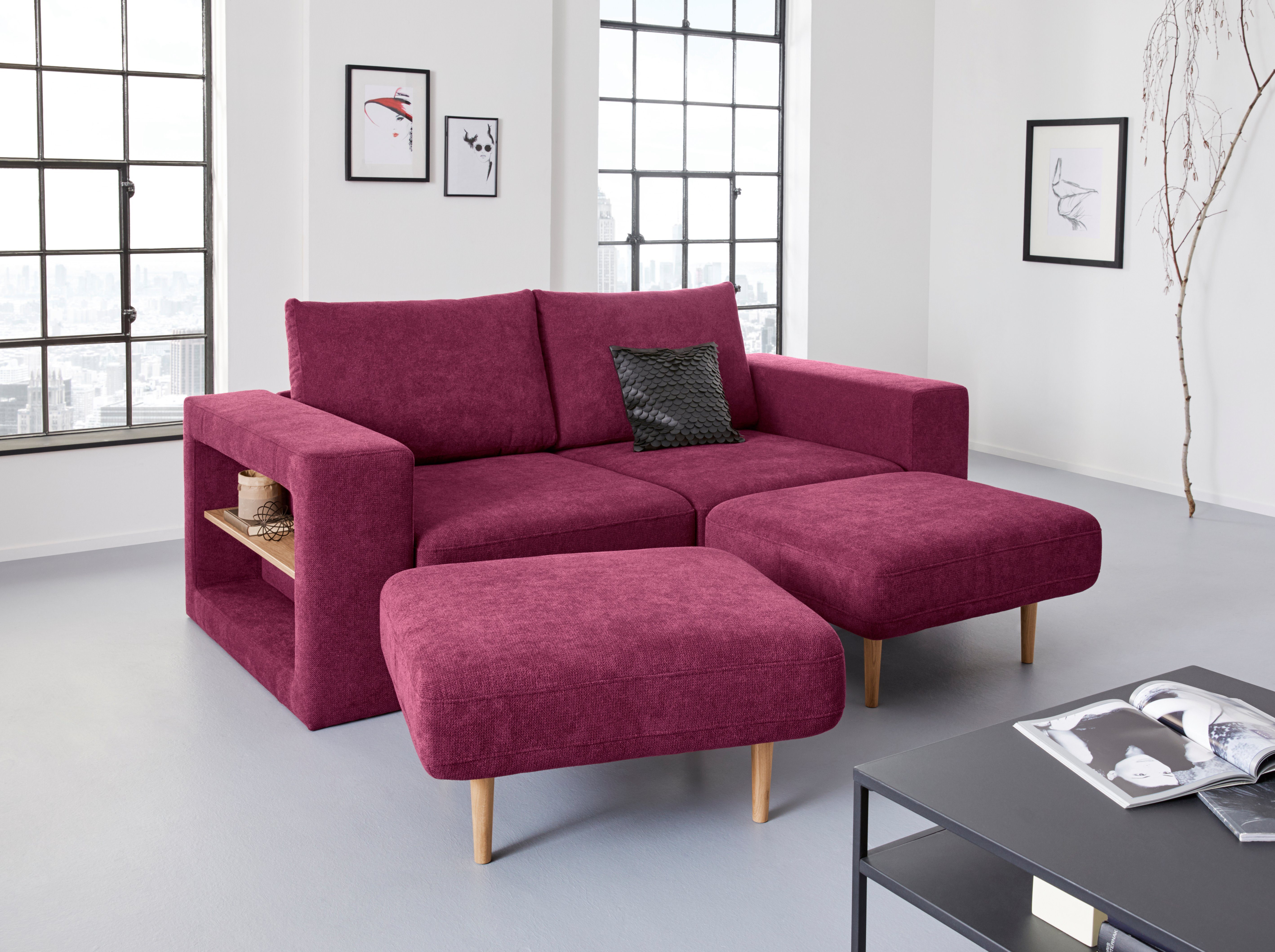 LOOKS by Wolfgang Joop 3-Sitzer Looksvb, Verwandlungssofa: aus Sofa wird  Sofa mit 2 Hockern, mit Regalfunktion