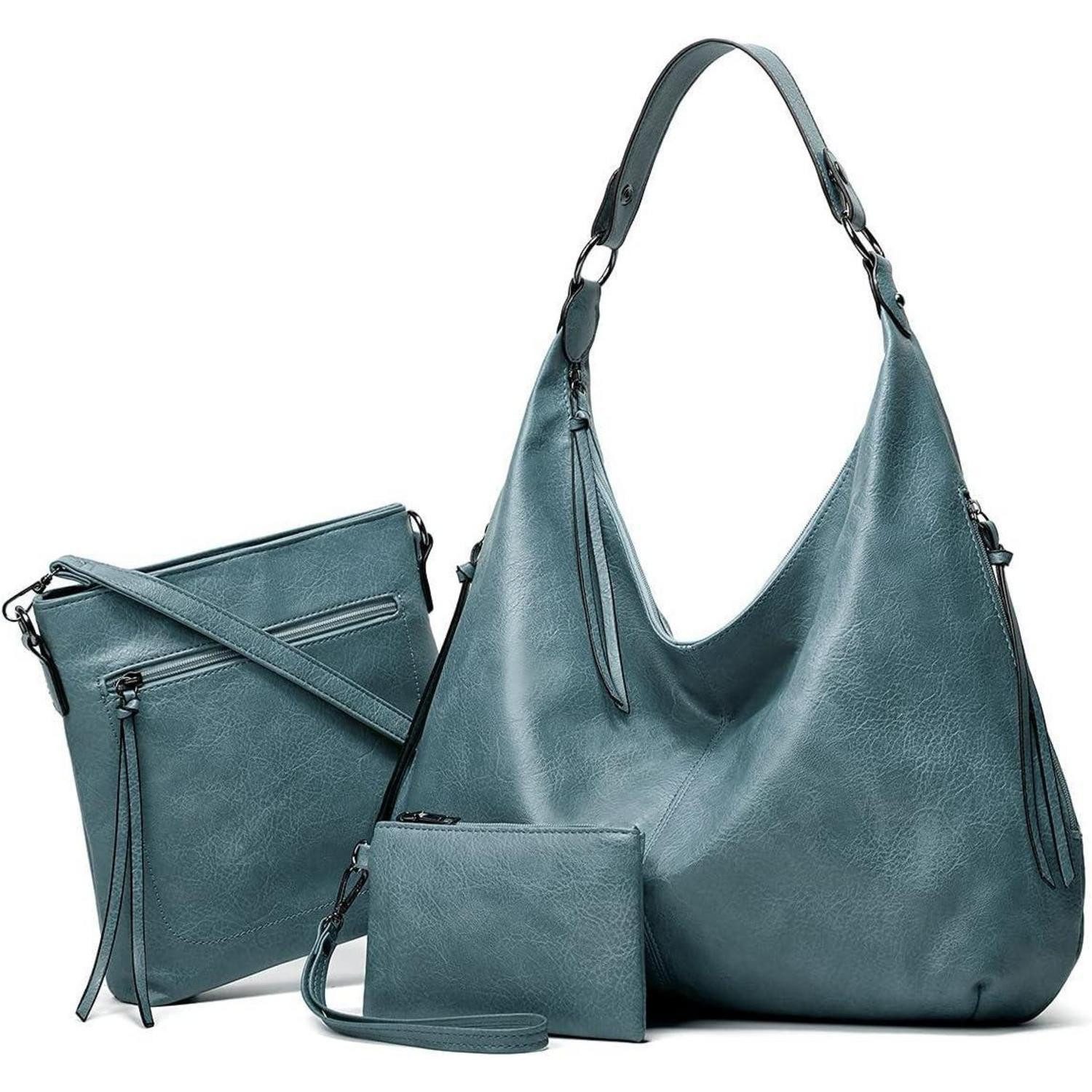 LuxusKollektion Hobo Handtasche Damen Tote PU Leder Blauer Dreiteiliger Anzug