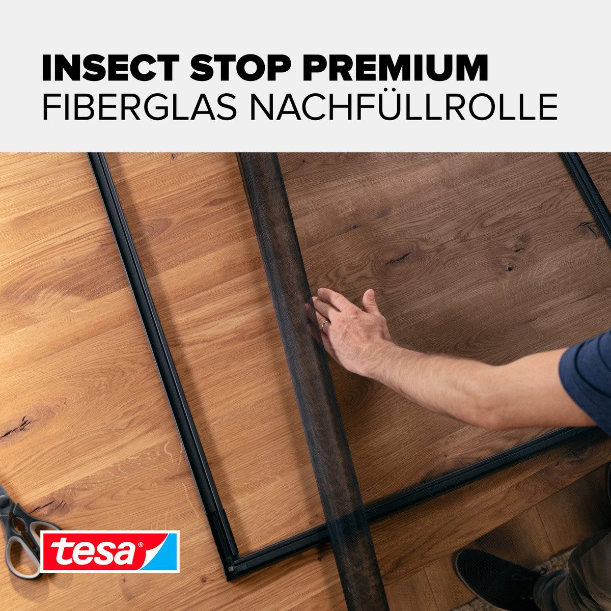 tesa Fliegengitter-Gewebe Nachfüllrolle Fiberglas Premium - Fliegengitter Ersatzrolle, (Packung, 1-St., Nachfüllrolle), INSECT STOP - 120x250cm, Anthrazit (Durchsichtig)