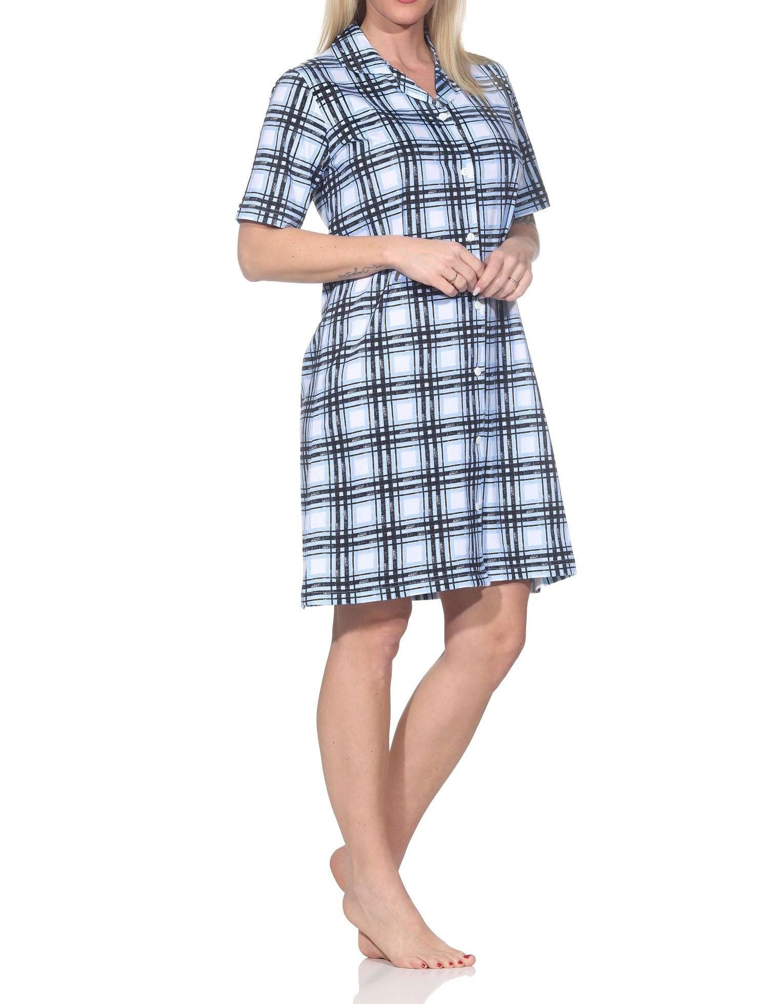 Normann Nachthemd Damen kurzarm Nachthemd aus Single Jersey zum durchknöpfen