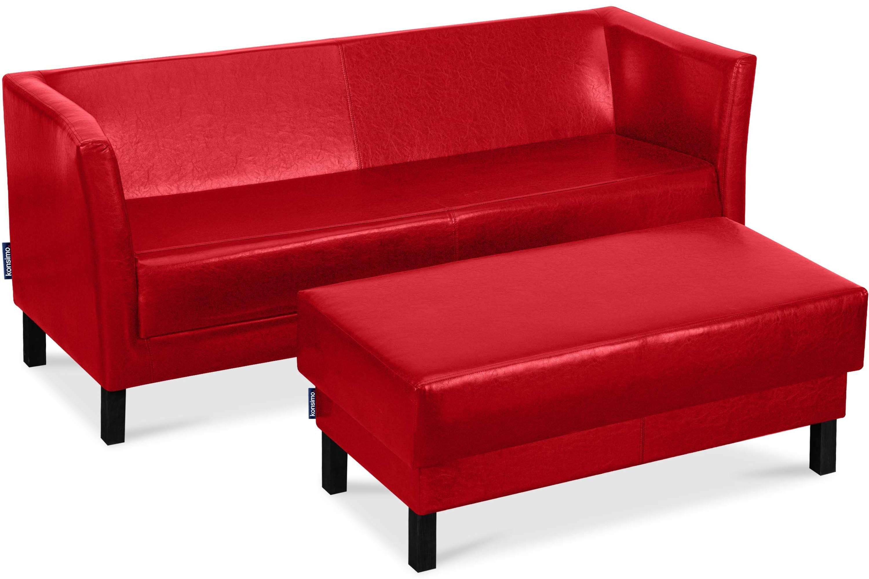 1 weiche und 3 rot Sitzer, Konsimo Sofa Kunstleder hohe Rückenlehne, Teile, Sofa hohe rot Sitzfläche ESPECTO | Beine,