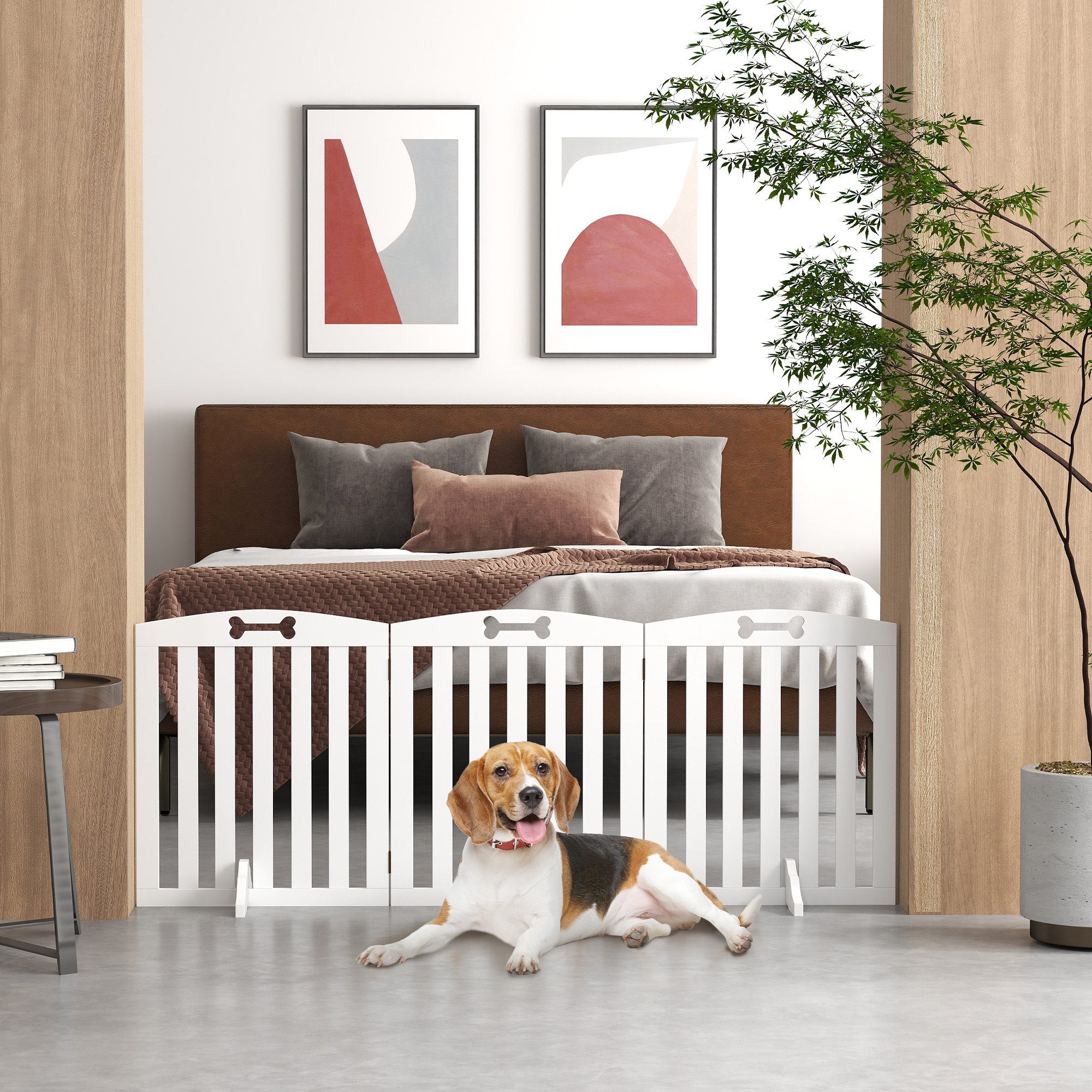 PawHut Hundegitter Hund Schutzgitter Freistehendes mit Füßen Klappbar 4 Paneelen (Absperrgitter, 1 St., Türschutzgitter), für mittelgroße Hunde, für Flur, Treppe, Weiß