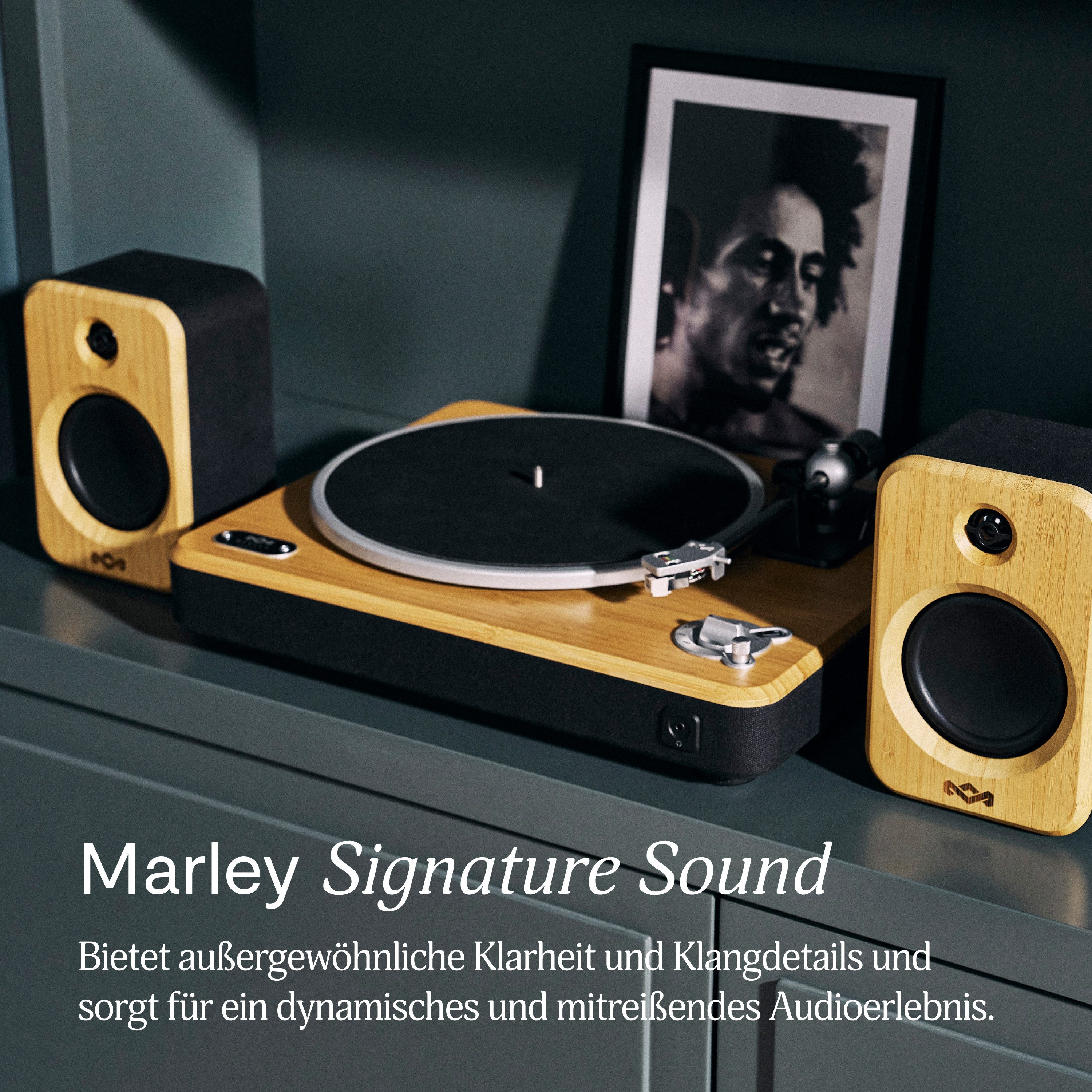 House of Marley EM-JT305-SB "Stir It Up Wireless 2" mit Lautsprechern Turntable Plattenspieler (Riemenantrieb, Bluetooth Wireless, Bluetooth 5.3, Bambus-Design, integrierte Stereo-Lautsprecher)