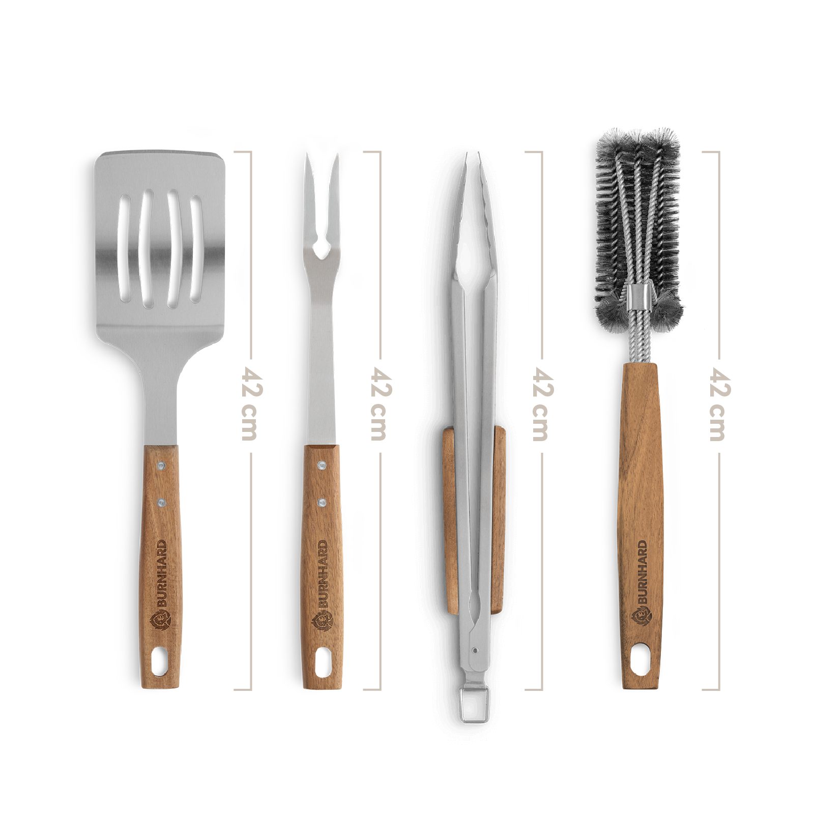 BURNHARD® Grillbesteck-Set Akazienholz Grillbesteck-Set 4-tlg., (4 tlg)