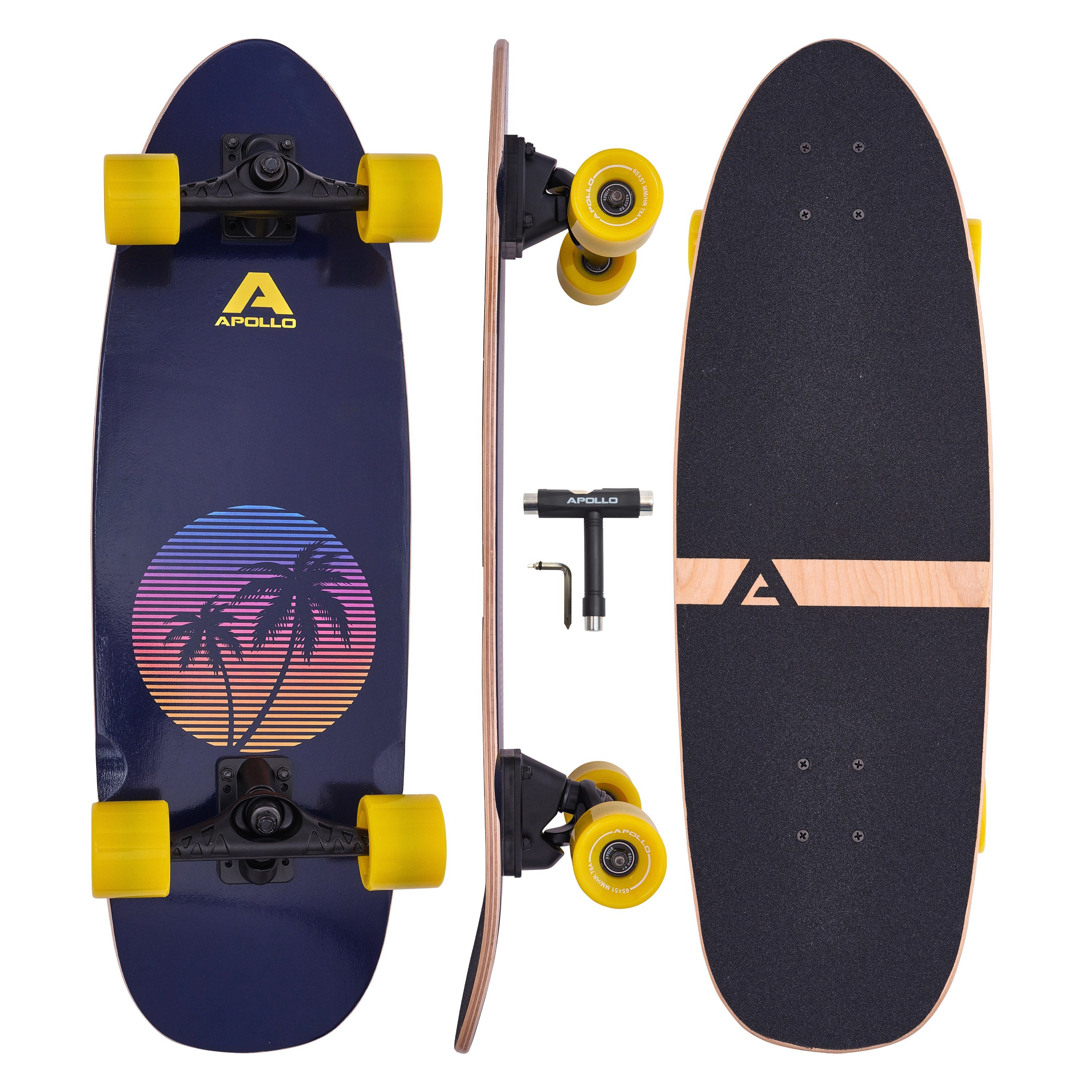 Apollo Miniskateboard Midi Longboard Surfskate Pro, hochwertig und stabil Miami Sunset