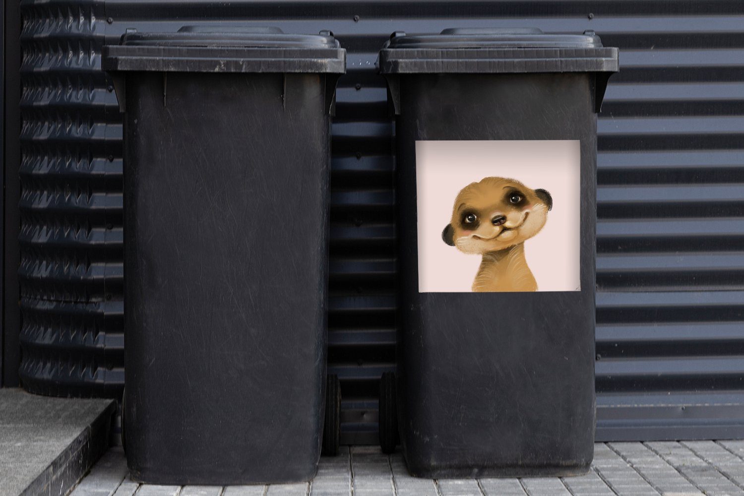 - Erdmännchen Mülltonne, St), (1 Mülleimer-aufkleber, Sticker, Wandsticker Abfalbehälter MuchoWow Rosa - Tiere Container,