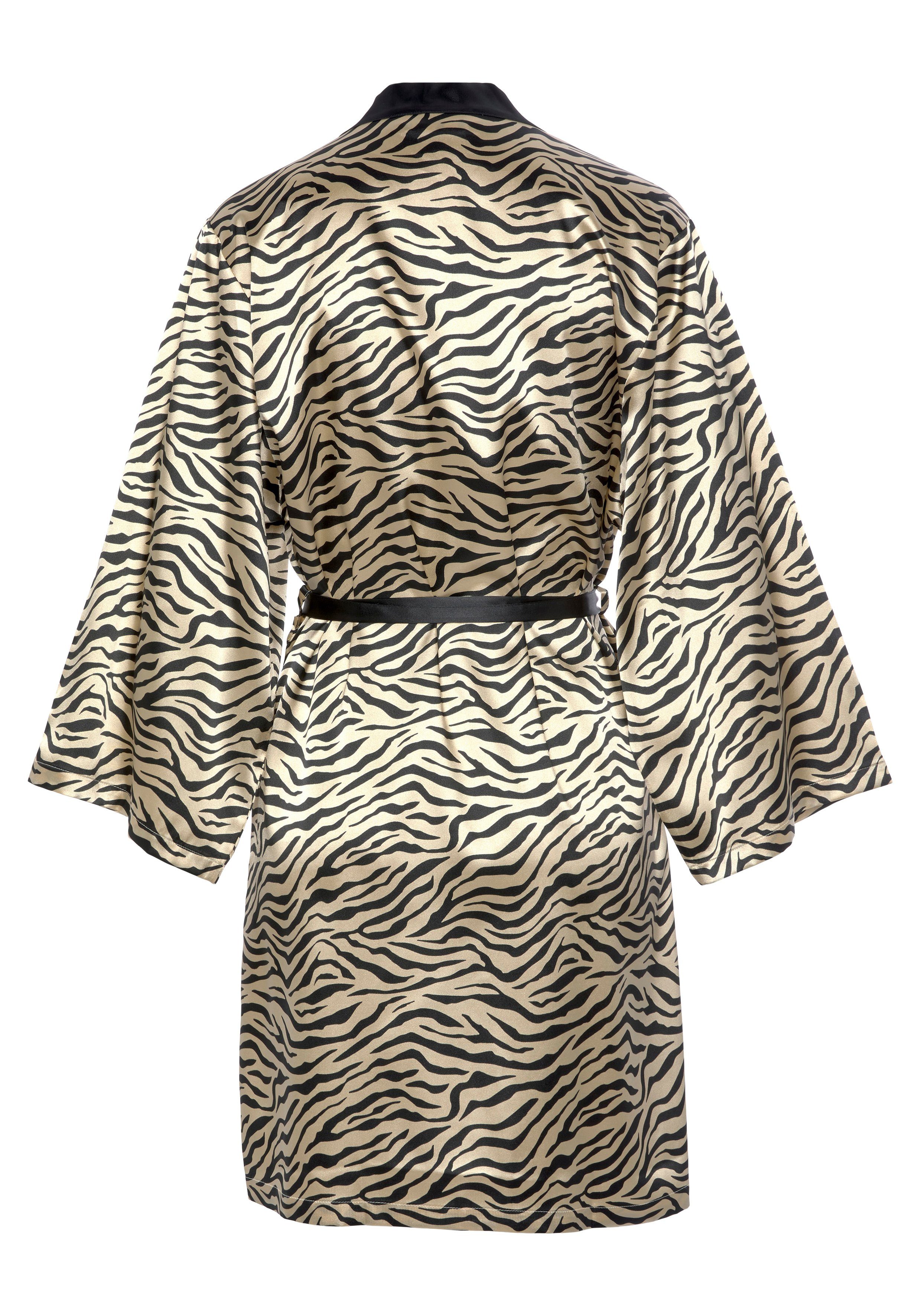 Buffalo Satin, Kurzform, schönem Kimono-Kragen, Gürtel, Kimono, tiger-Print Animal-Print mit