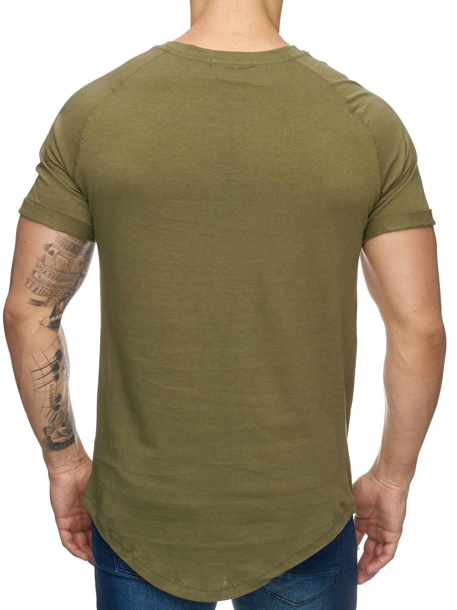 OneRedox T-Shirt 9010C (Shirt 1-tlg., modischem im Kurzarmshirt Tee, Fitness Casual Grün Design) Polo Freizeit