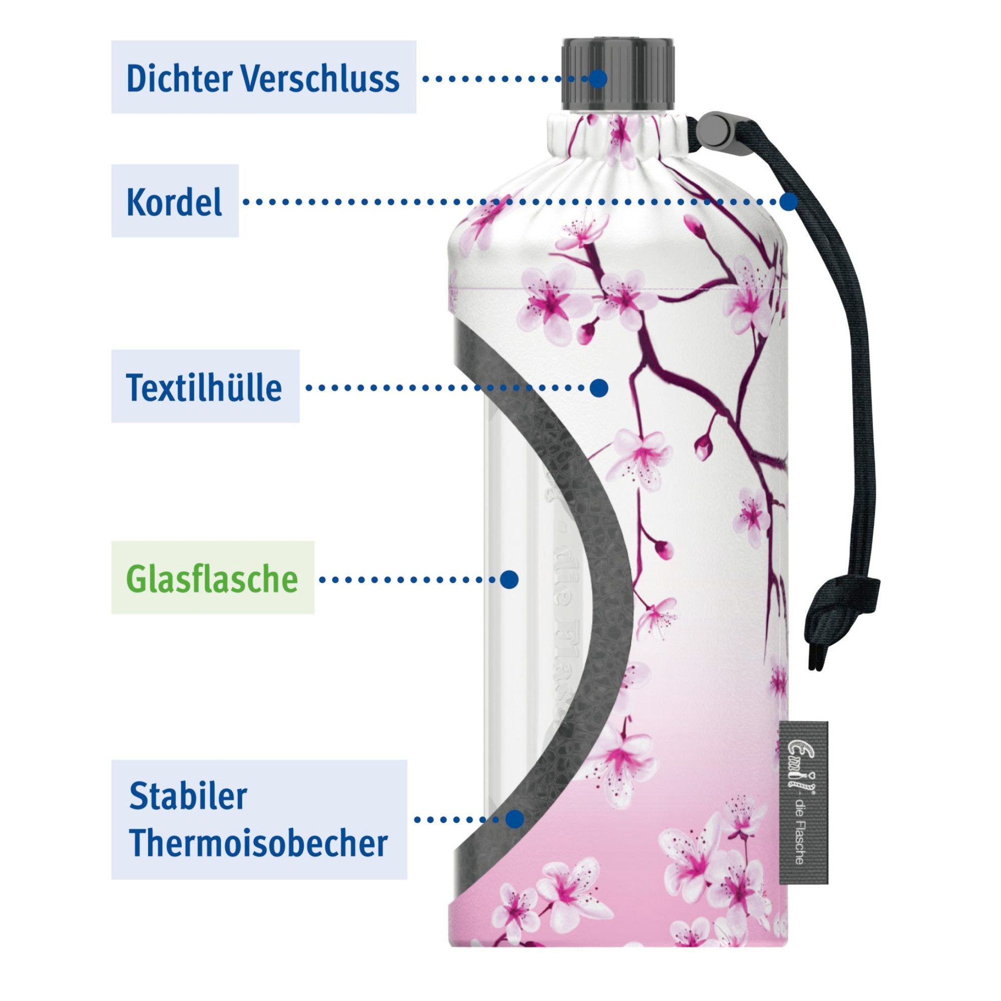 Emil Trinkflasche Goal Trinkflasche für Kinder, isolierte Glasflasche, Bruchsicher, BPA-Frei, Auslaufsicher, 400ml