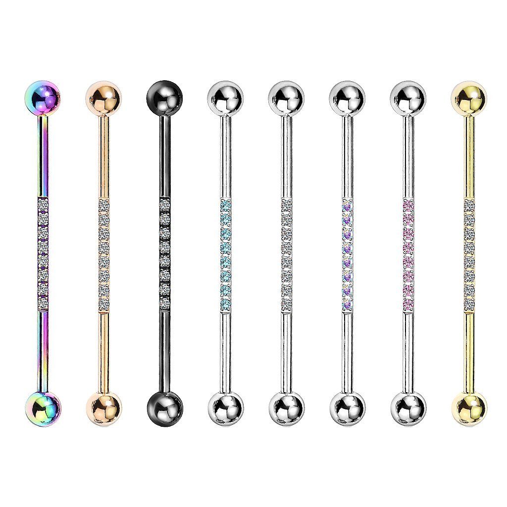 Taffstyle Piercing-Set Industrial Piercing Langhantel Scaffold Kristallen, Hantel Barbell Ohr Cartilage Helix Tragus Intim Brust Knorpel Glitzer