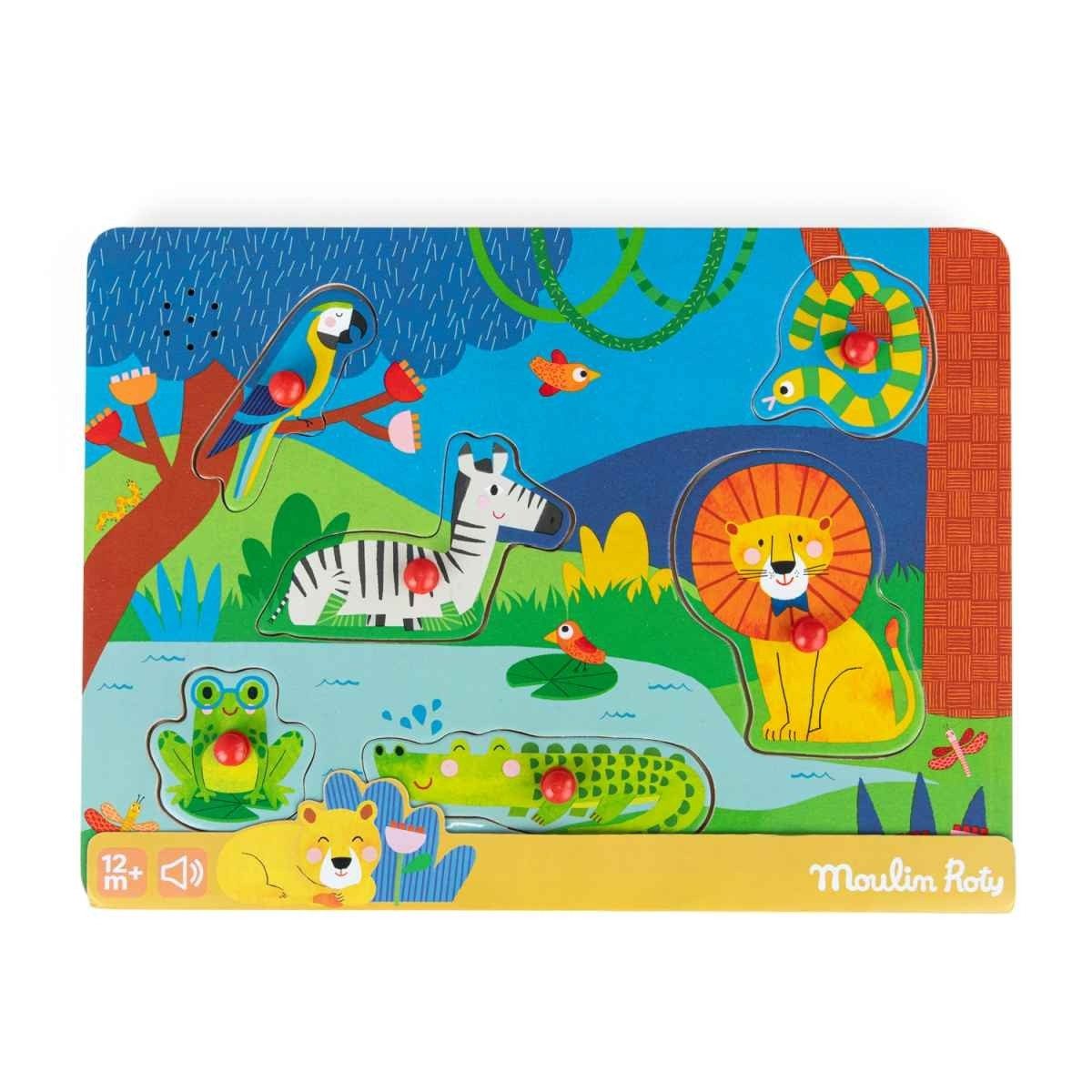 Moulin Roty Puzzle Toupitis Soundpuzzle Tiere für Kinder mit Motiv Tiere als Geschenkidee, Puzzleteile, Soundpuzzle