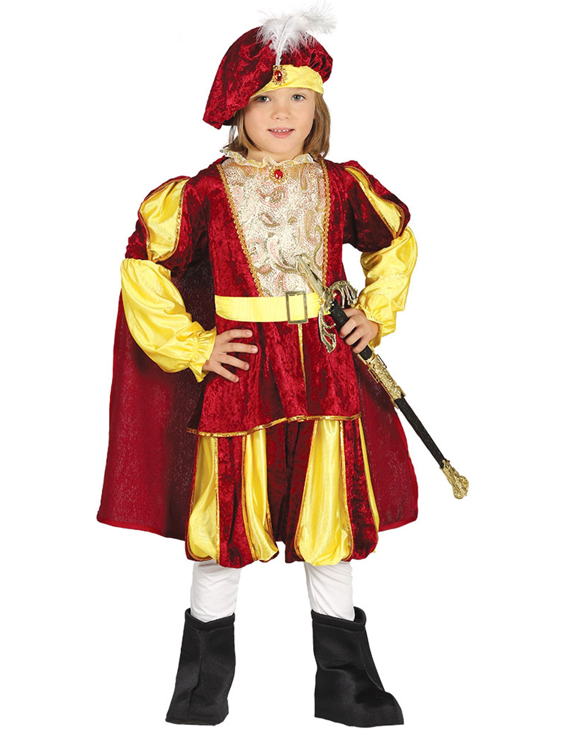 Fiestas Guirca Kostüm Hochwertiges Prinzenkostüm für Kinder Märchenprinz-Kostüm rot-gold