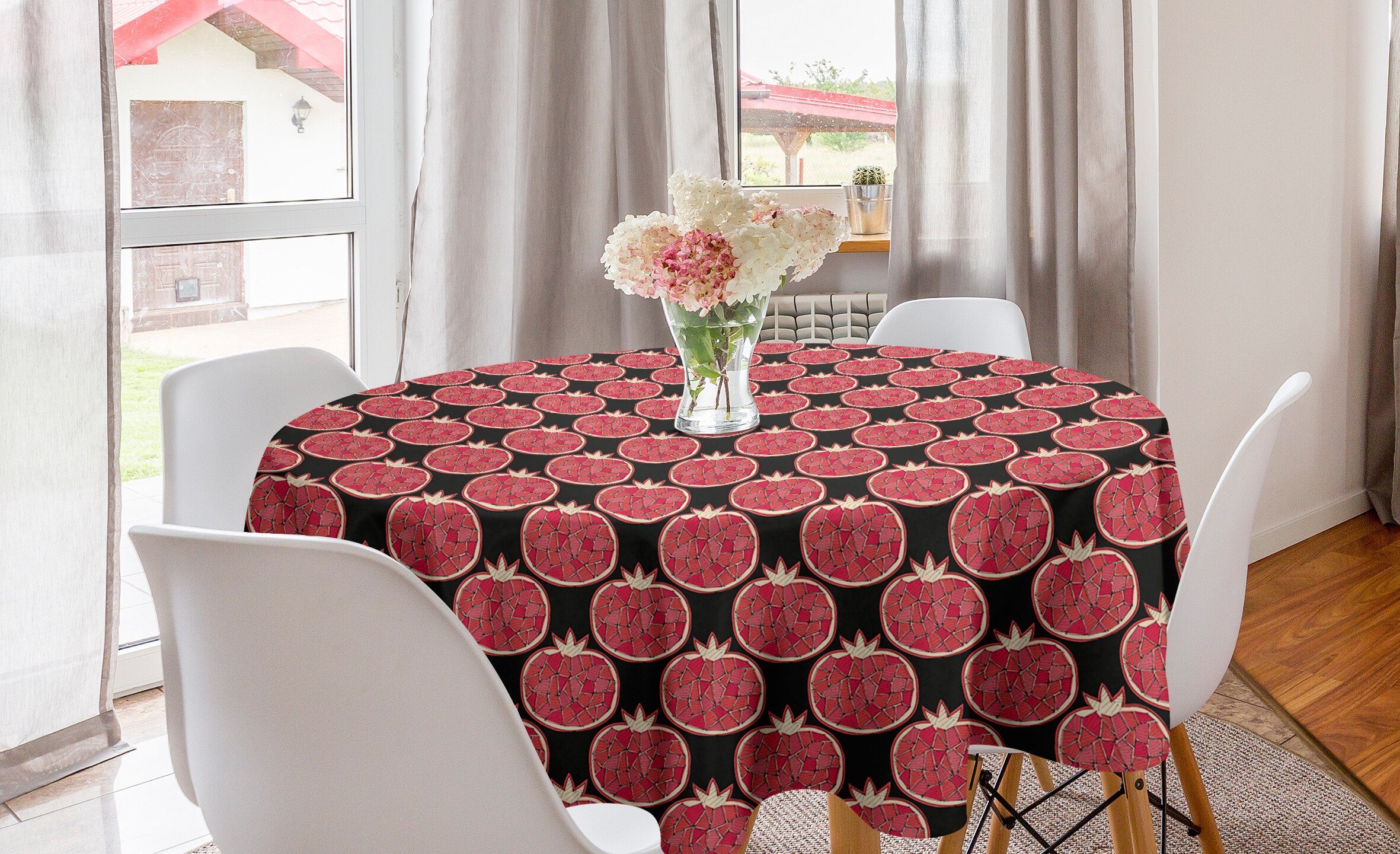 Abakuhaus Tischdecke Kreis Tischdecke Abdeckung für Esszimmer Küche Dekoration, Granatapfel Mosaik-Frucht