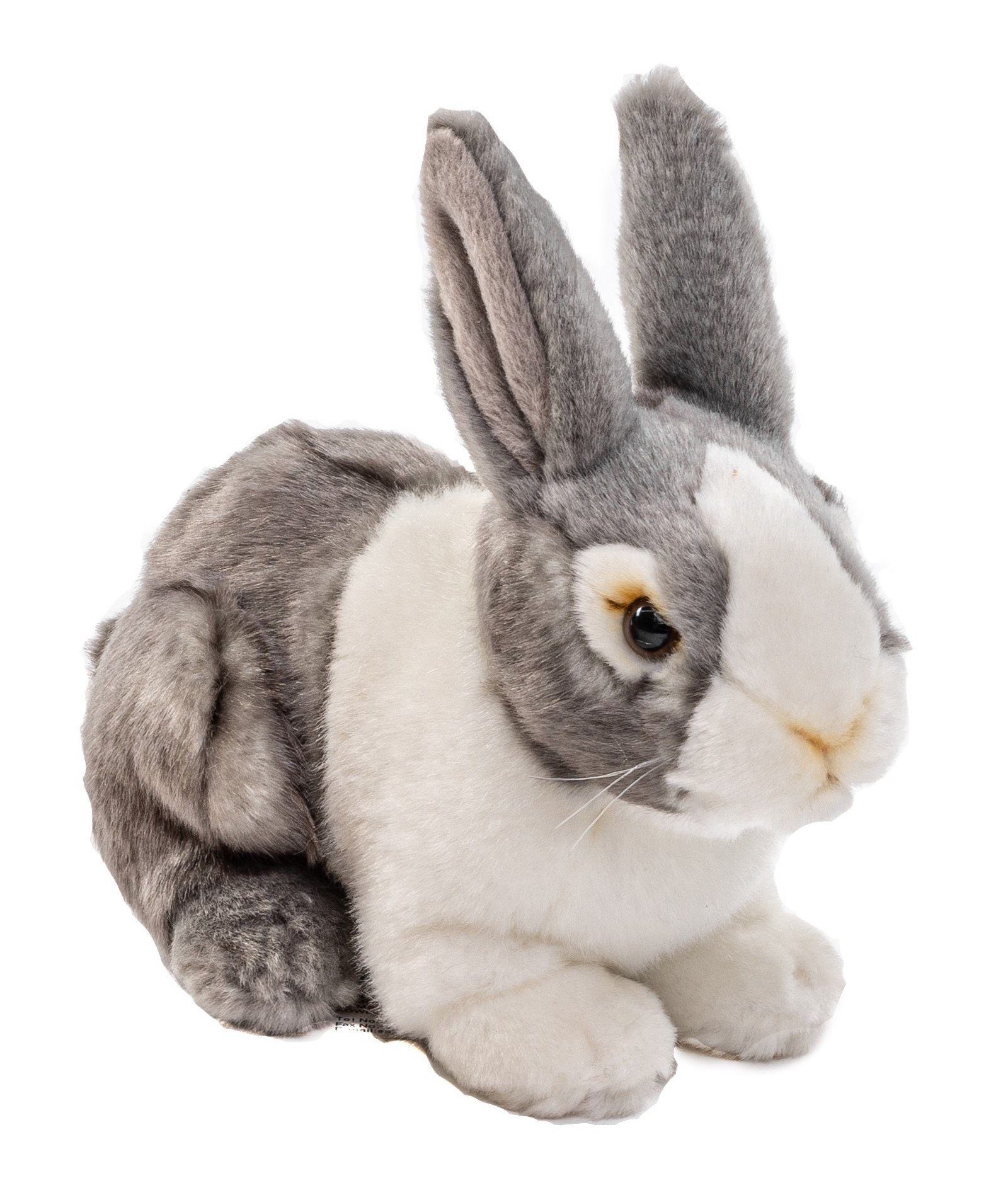 Uni-Toys Kuscheltier Kaninchen, sitzend - grau oder braun - 20 cm - Plüsch-Hase, Plüschtier, zu 100 % recyceltes Füllmaterial grau-weiß