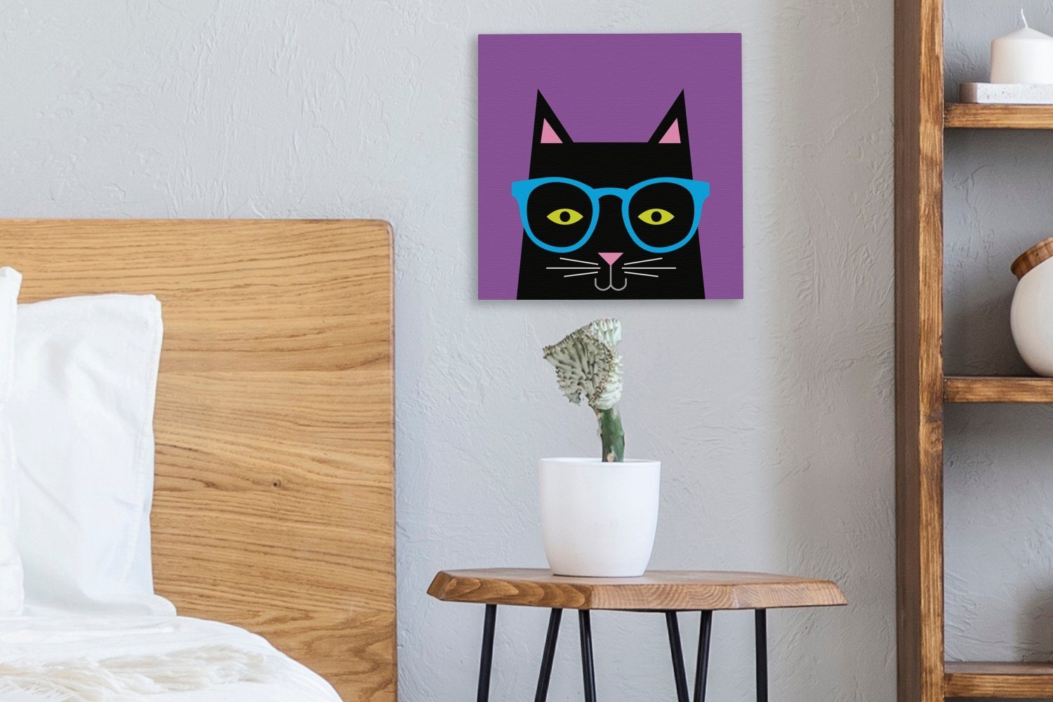 Schlafzimmer Schwarz, Brille (1 Leinwand St), Wohnzimmer - OneMillionCanvasses® Leinwandbild Bilder Katze für -
