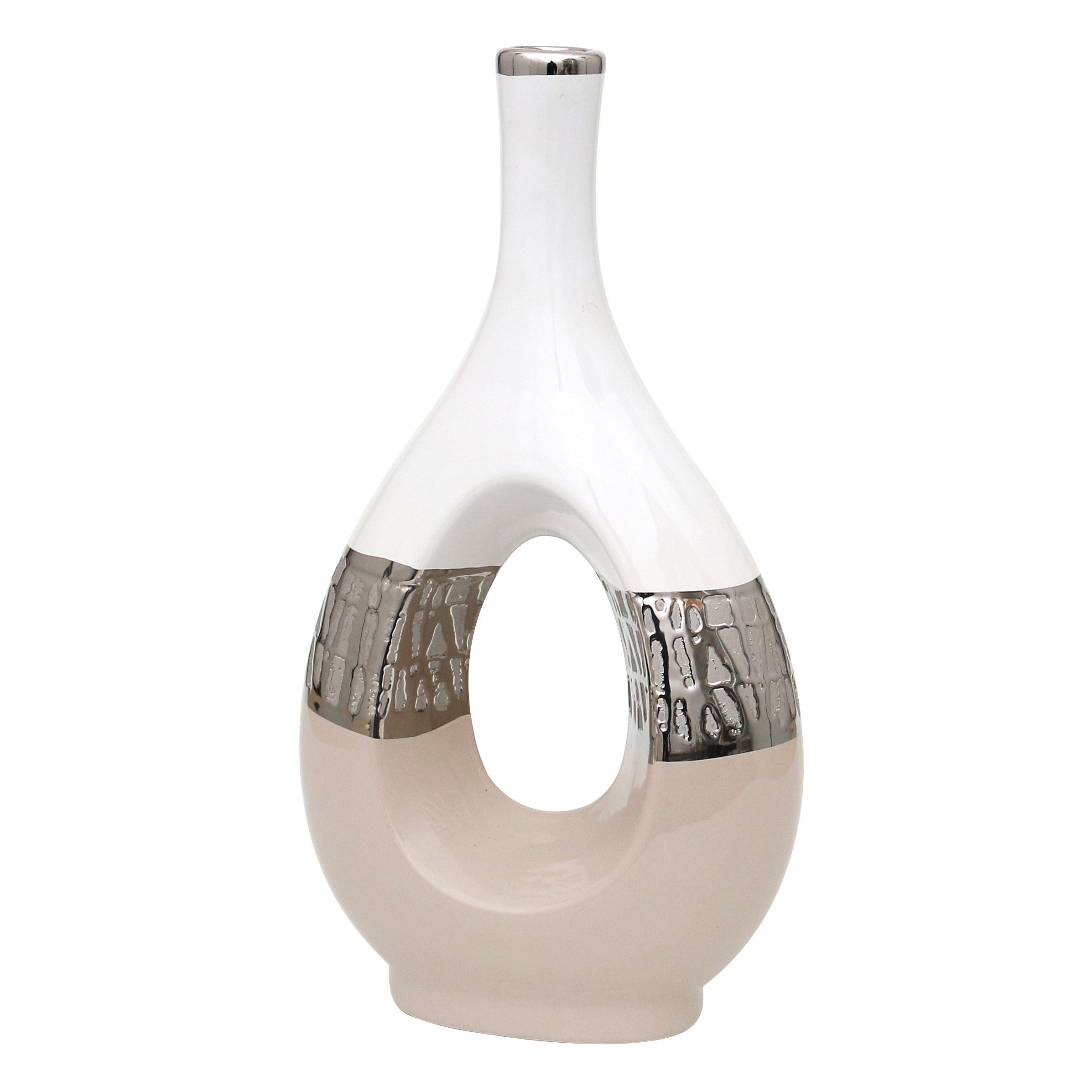 Dekohelden24 Dekovase Edle Moderne Deko Designer Keramik Vase oval mit Loch (1 Vase, 1 St)