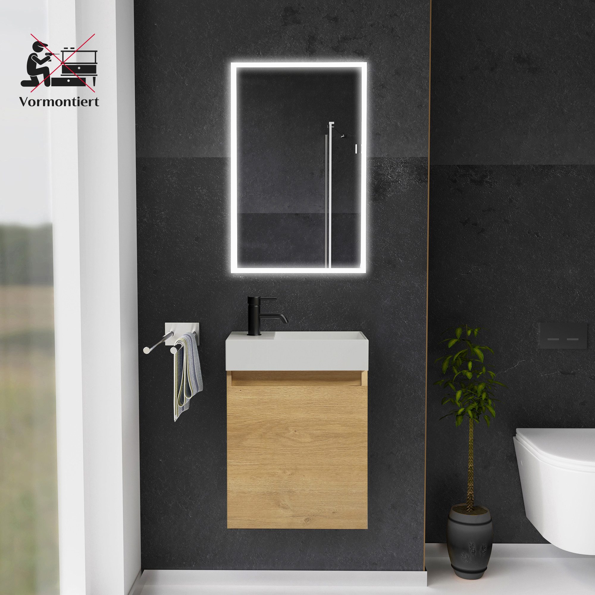 Alpenberger Badmöbel-Set Gäste WC Waschbecken mit Unterschrank - Badschrank günstig online kaufen