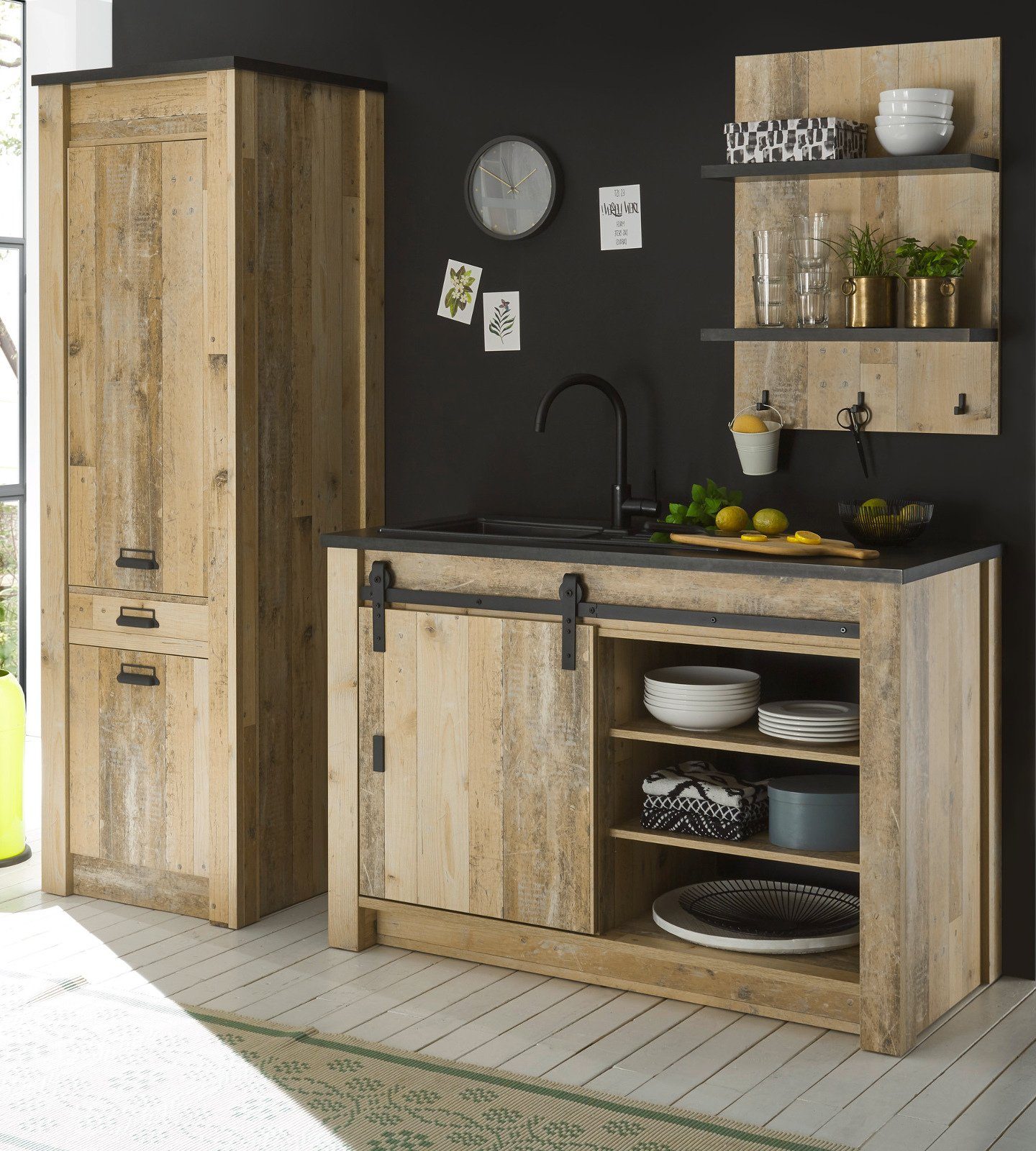 (Küche Küchenbuffet Used mit in IMV 7-teilig) Wood, Stove Schrank-Set Soft-Close, Inselschrank inklusive