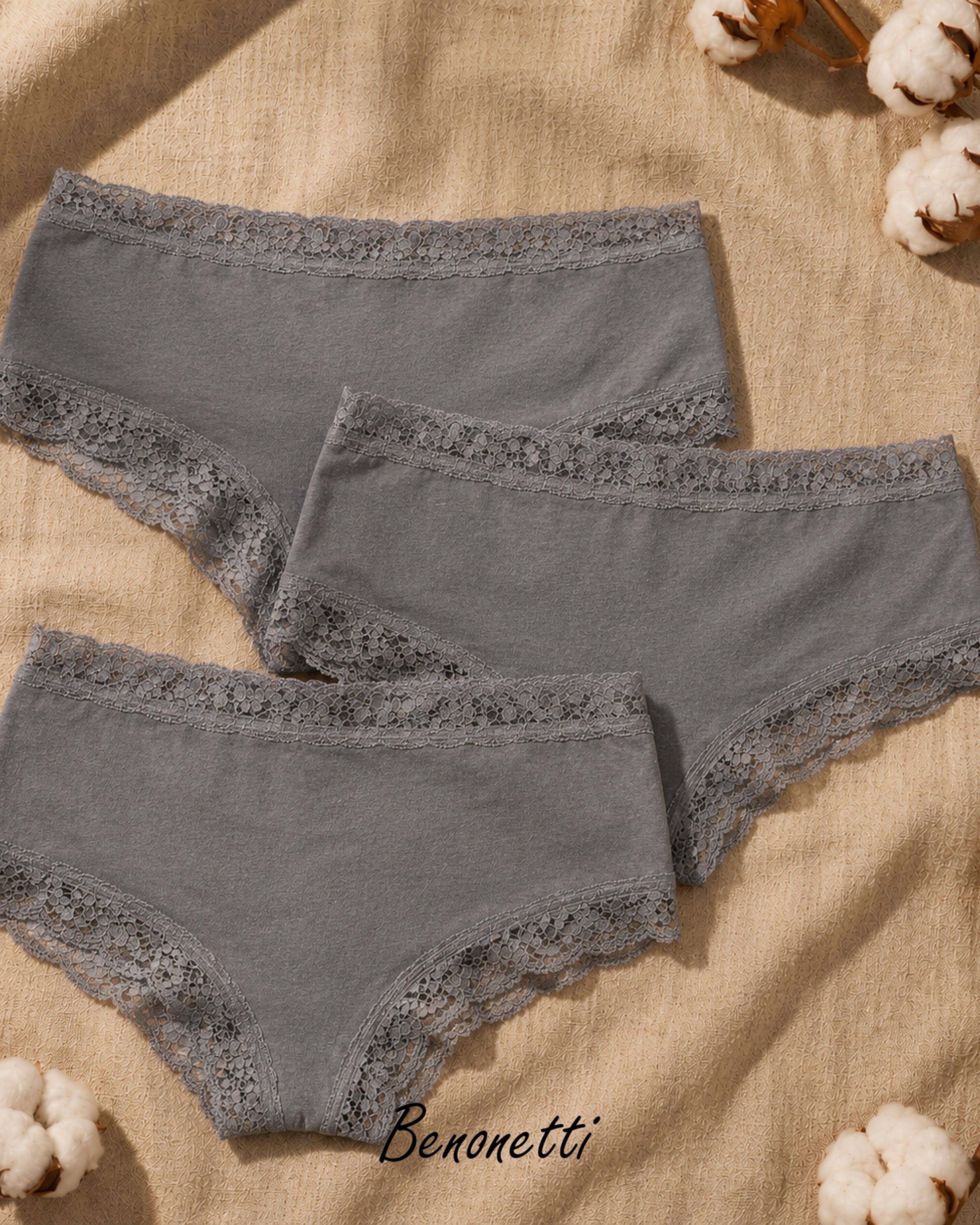 Benonetti Slip Brazilian Damen Slips mit zarter Spitze – sinnlich, weich & bequem (3er Pack, 3er Set) mit Spitze, Elastikbund, sehr bequemer Baumwollstoff