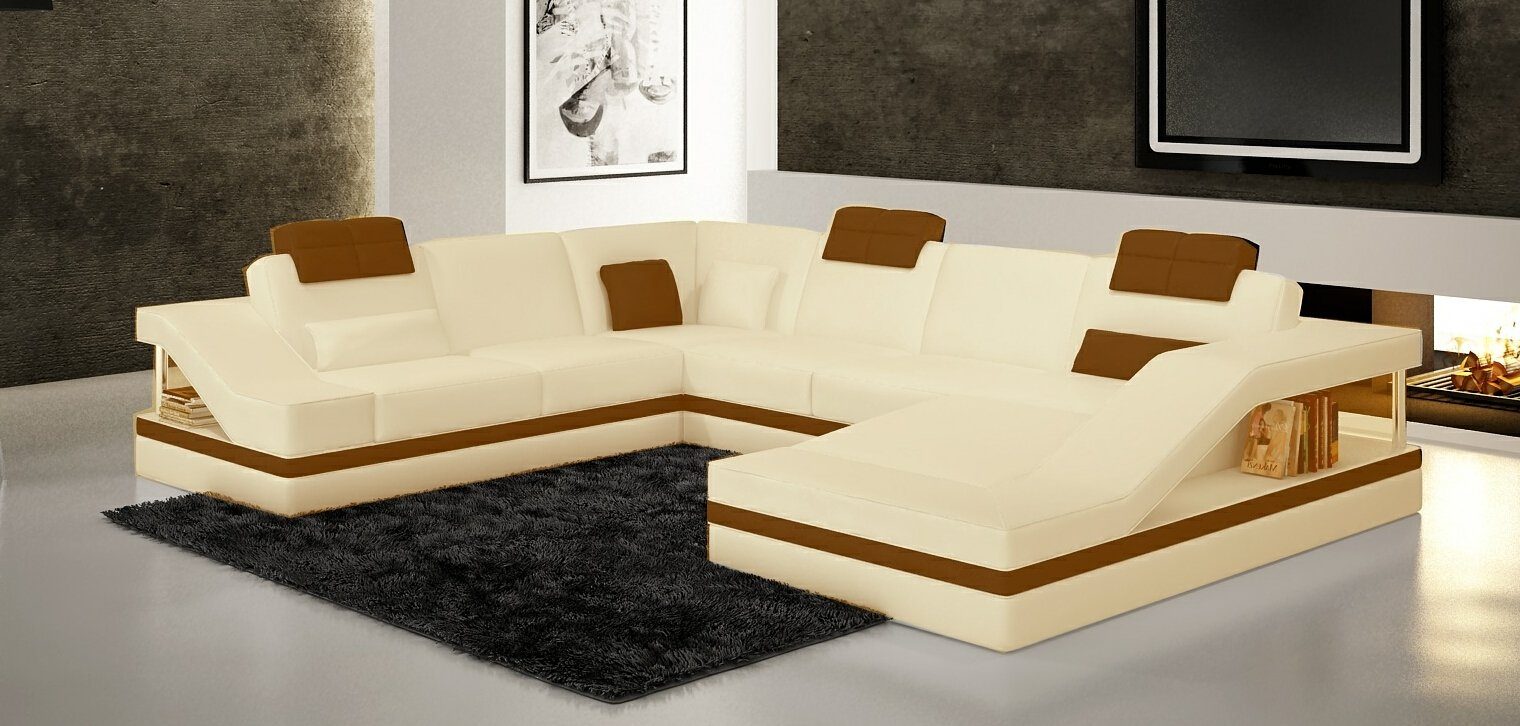 Leder U JVmoebel Ecksofa Form Couch Ecksofa, Garnituren Gelb Polster Designer Couch