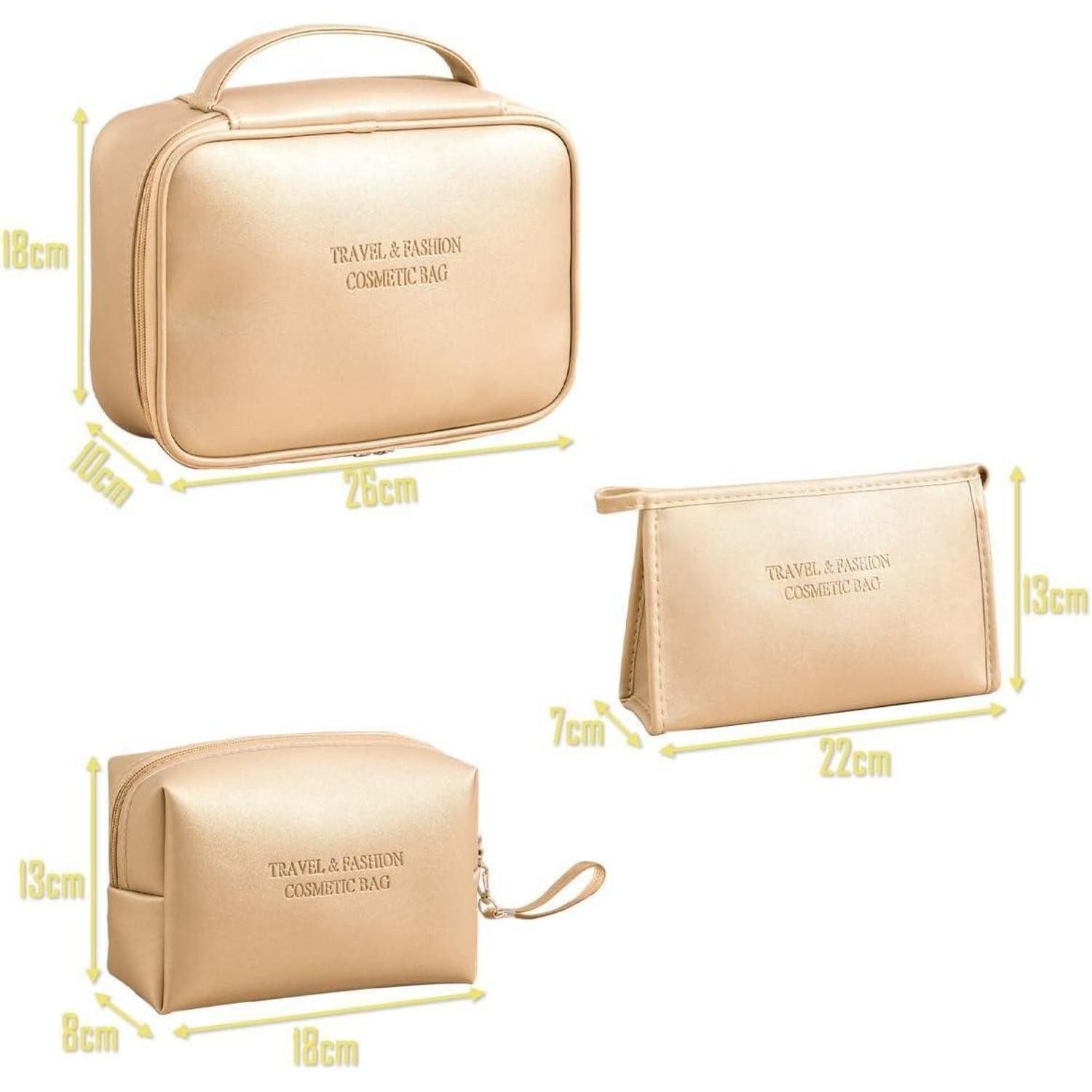 LuxusKollektion Kosmetiktasche Kosmetiktasche 3er Set Gold PU Wasserdicht Reise