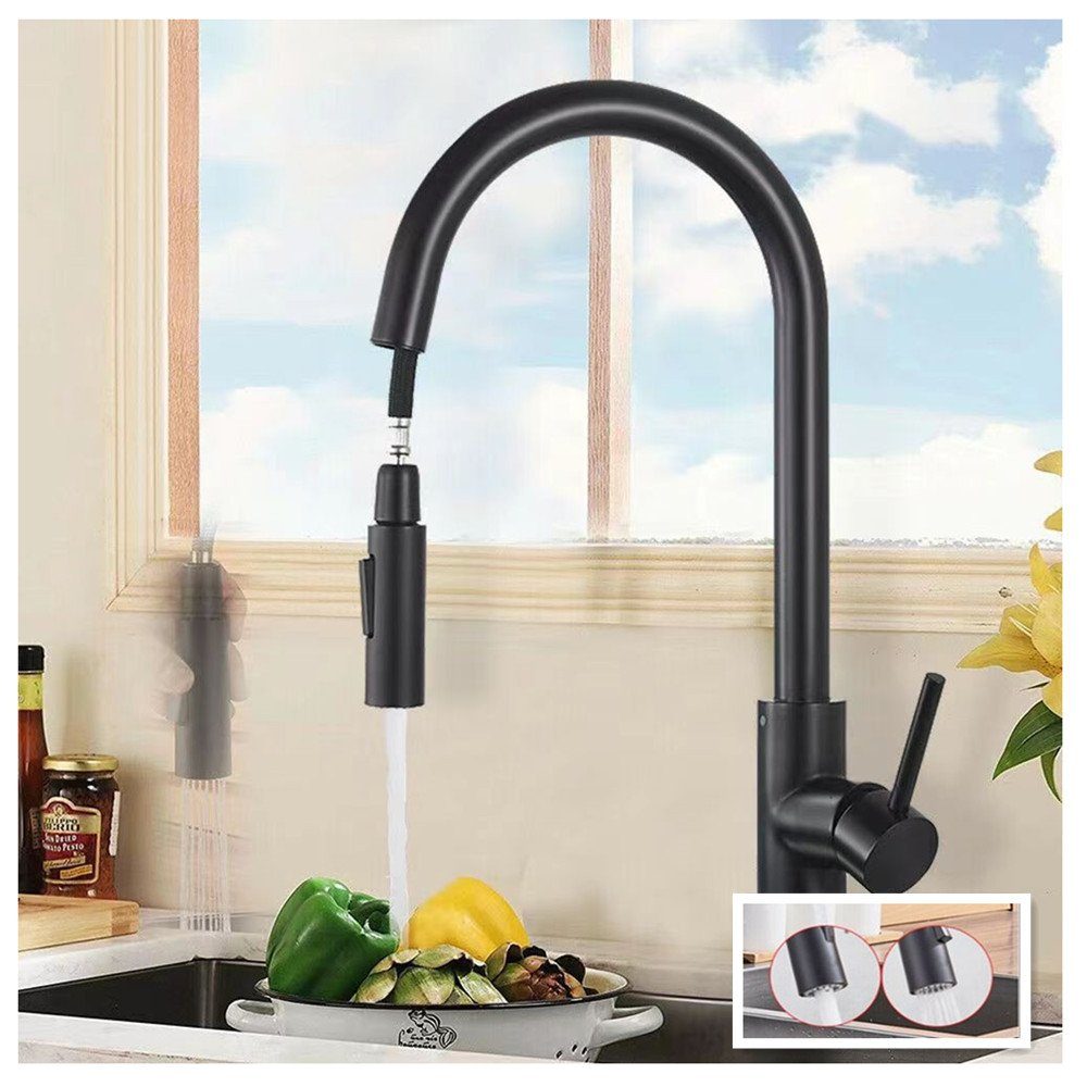 black Ausziehbar, mit Küche Küchenarmatur mit Strahlarten,Küchenarmatur XDeer 360°,Mischbatterie Brause 2 Wasserhahn Spültischarmatur Berührungsempfindlichkeit