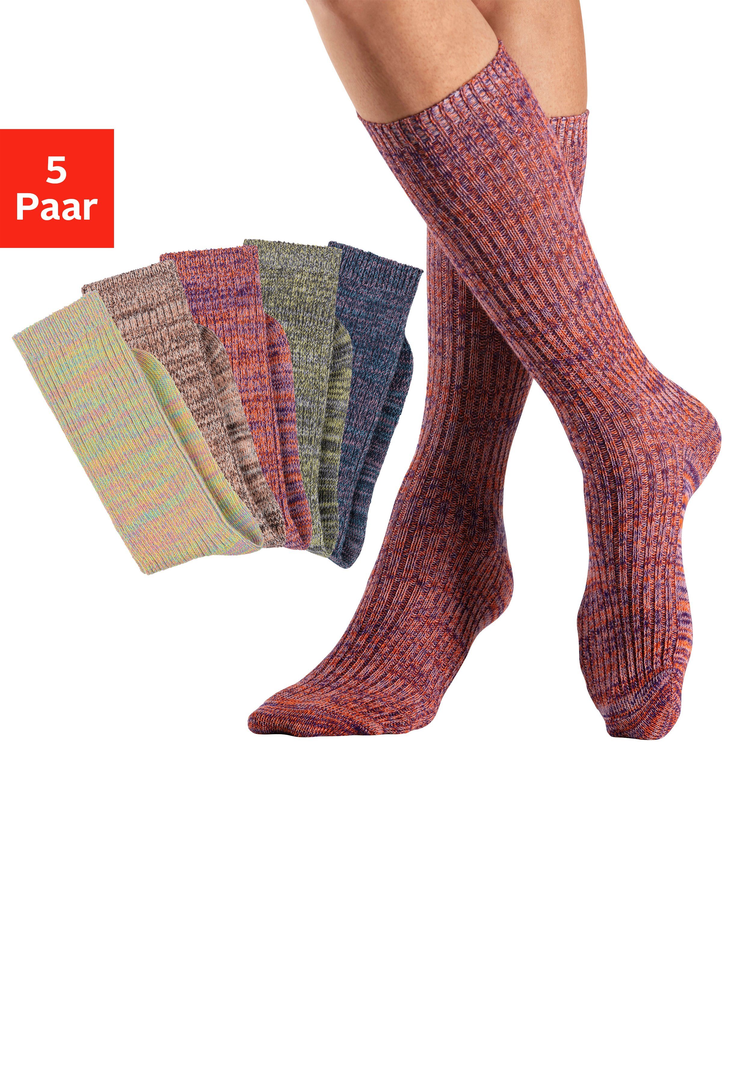 LASCANA Langsocken (5-Paar) gestrickt mit farbigen Garnen