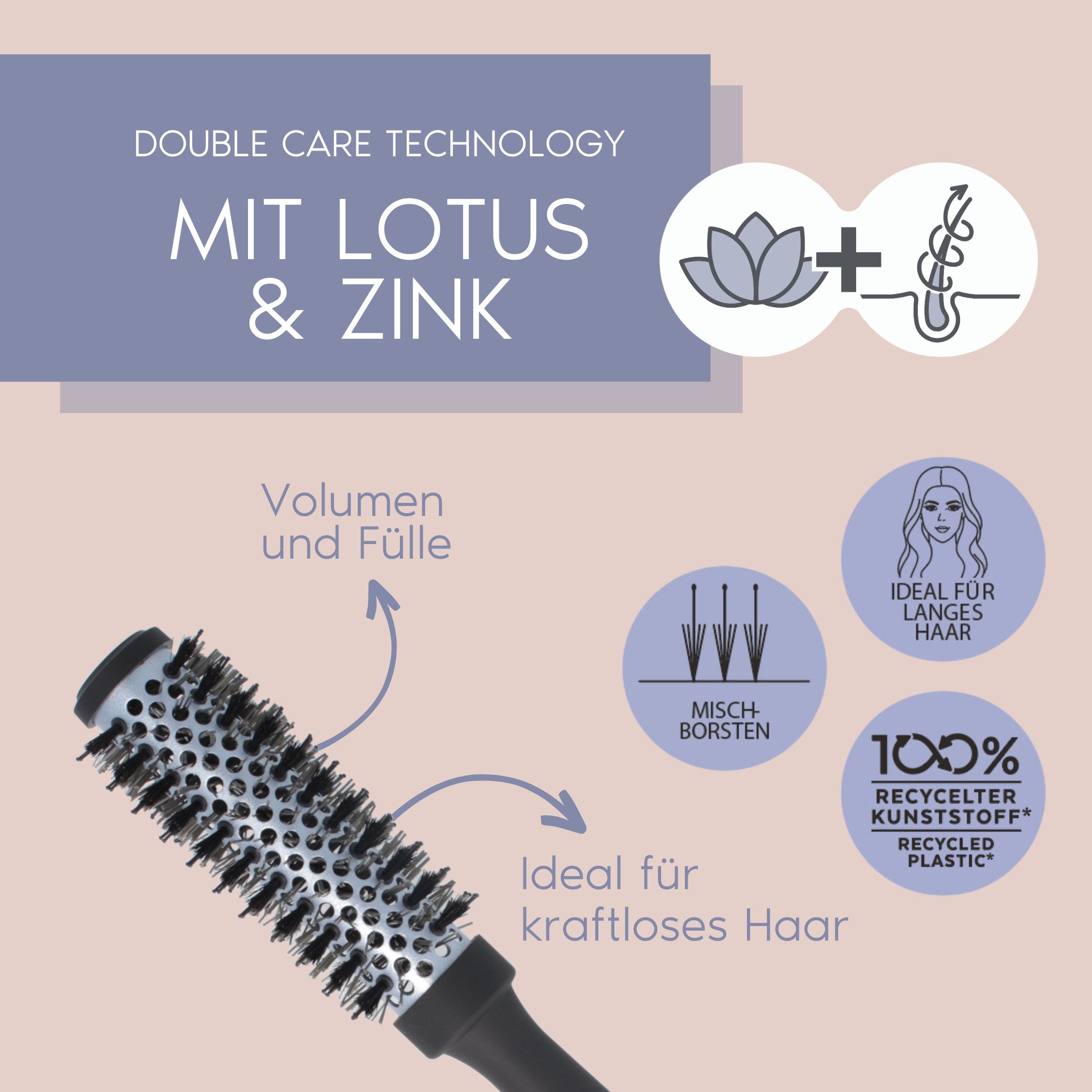 PARSA Beauty Haarbürste Professional Volumenb?rste 25 mm, Lotus & Zink f?r maximalen Stand