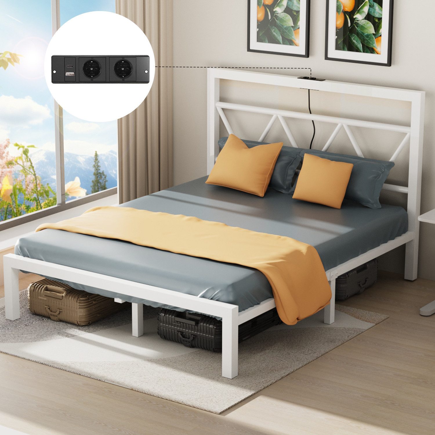 oyajia Metallbett Bettgestell mit Kopfteil, 90x200/140x200/160x200cm günstig online kaufen