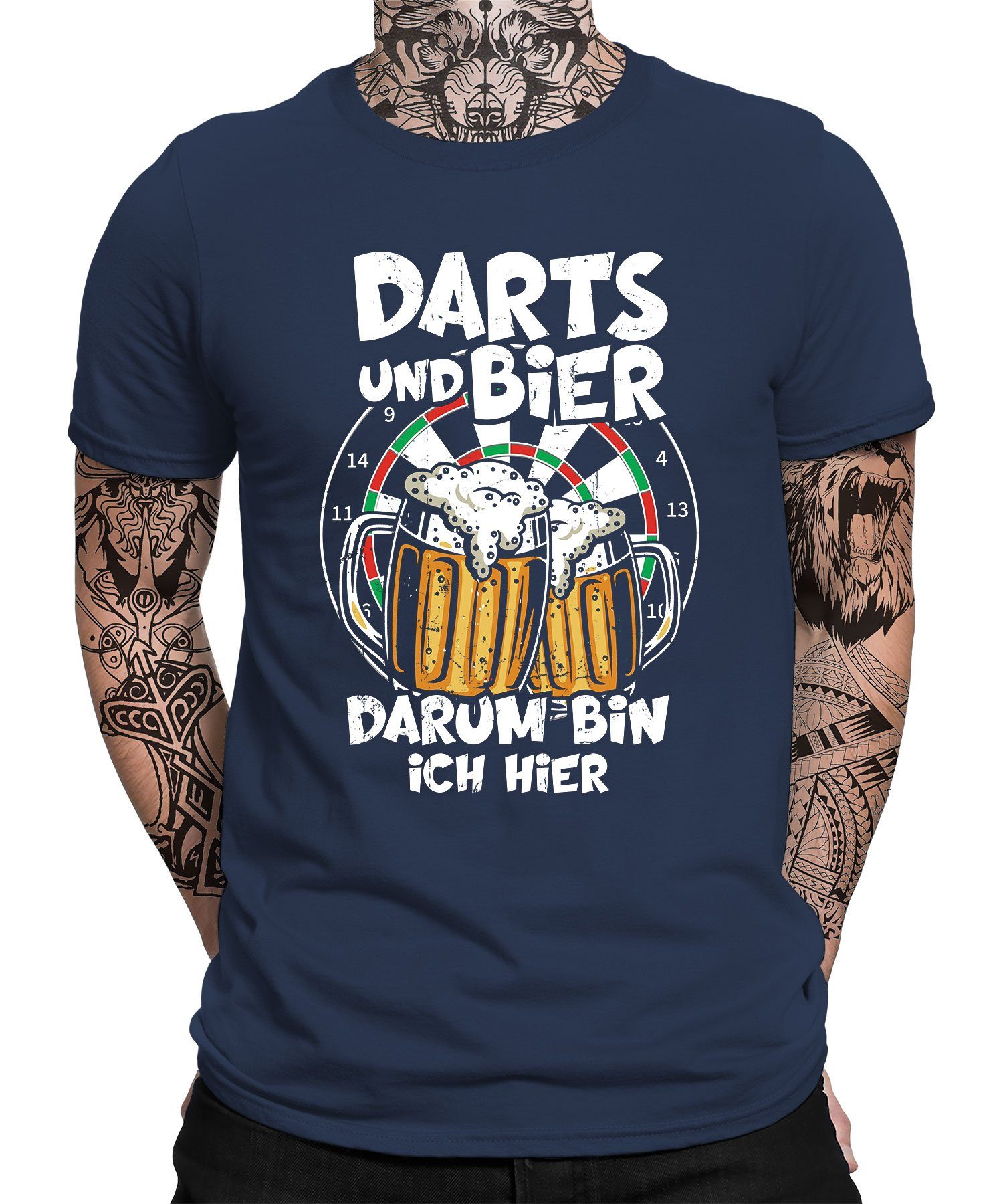 T-Shirt Herren Bier Quattro Dartscheibe Darts Dart (1-tlg) Kurzarmshirt - Navy und Blau Dartspieler Dartpfeil Formatee