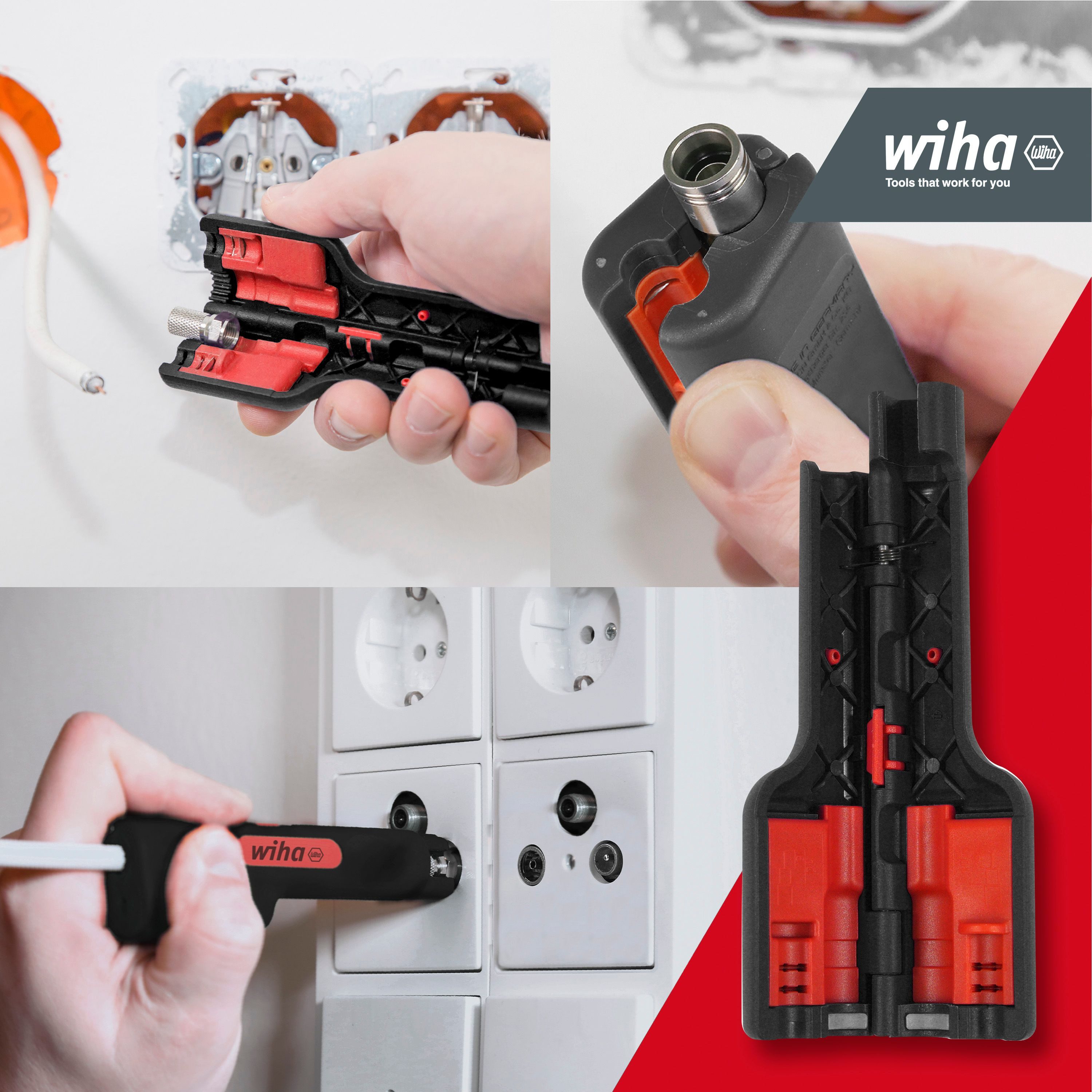 Wiha Abmantelungszange Elektriker (44241), 125 mm, 6 - 8 mm, für Koaxialkabel mit F-Stecker, Kabelmesser