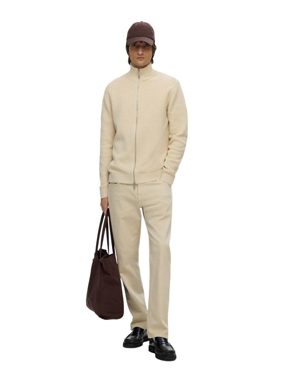 SELECTED HOMME Strickjacke SLHDANE LS KNIT STRUCTURE FULL ZIP aus Baumwolle