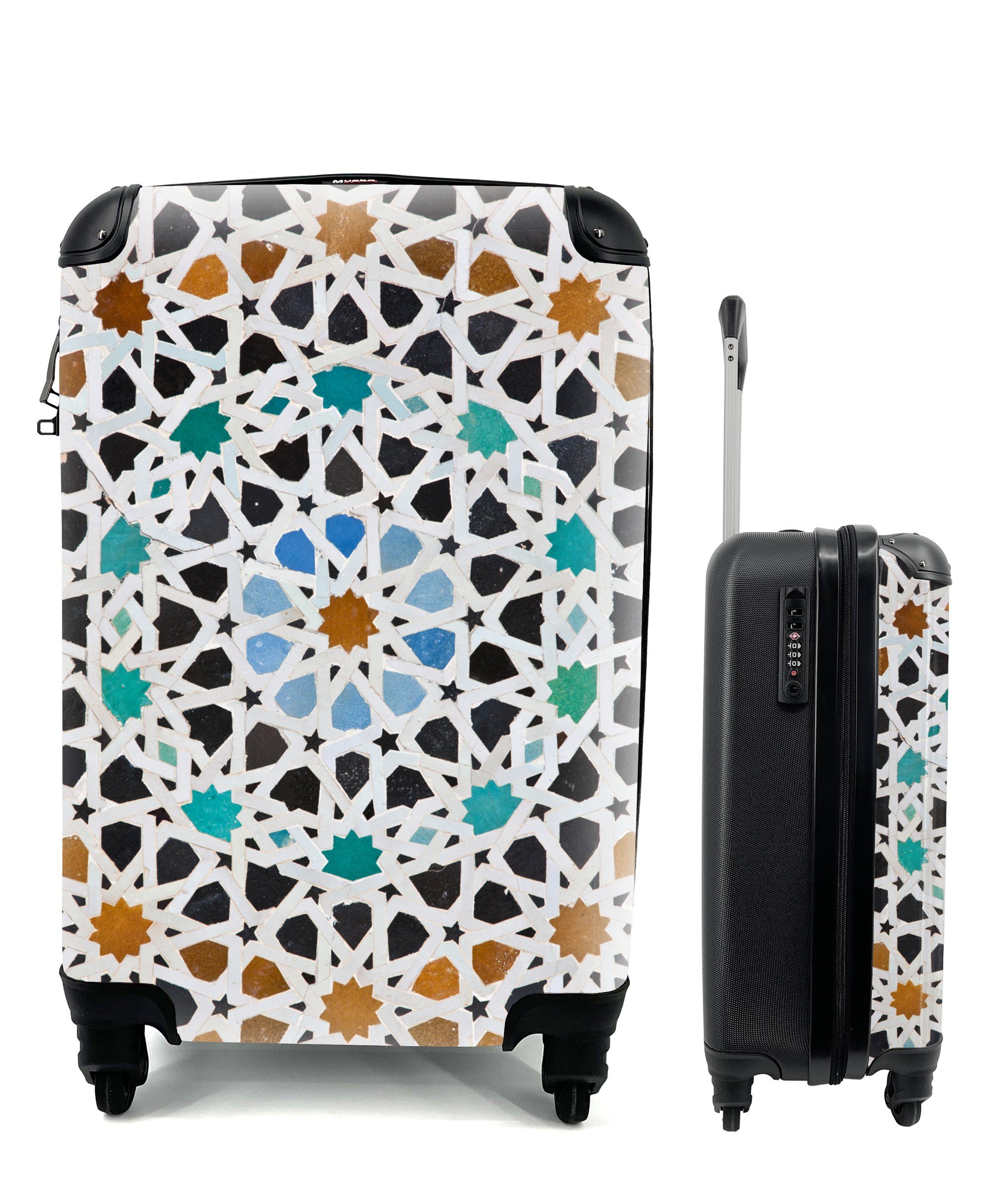 MuchoWow Handgepäckkoffer Ein marokkanisches Mosaikdetail, 4 Rollen, Reisetasche mit rollen, Handgepäck für Ferien, Trolley, Reisekoffer