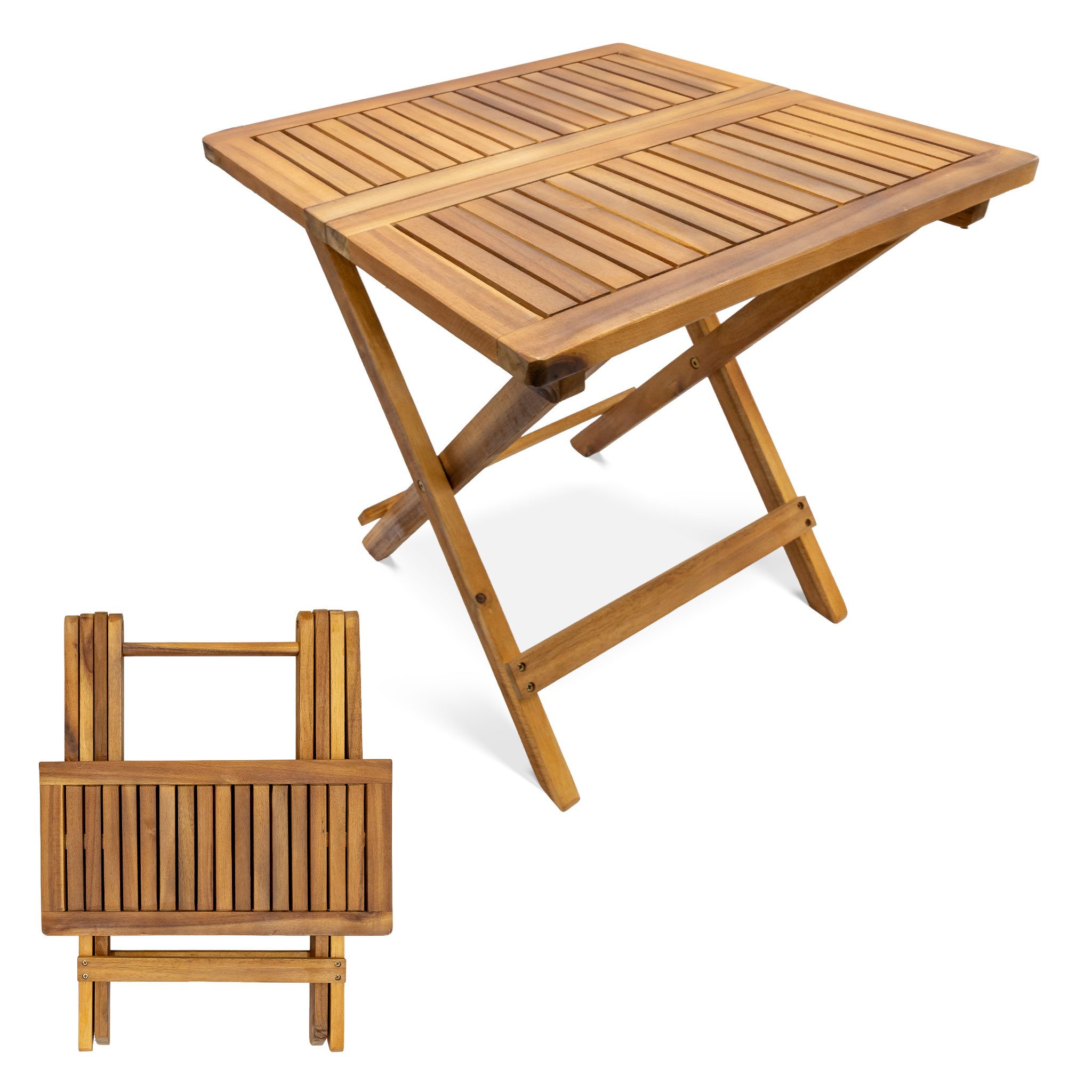 Spetebo Gartentisch Akazien Gartentisch geölt - 50cm - Holz Klapptisch (Stück, 1-St., Klapptisch), Klappbarer Beistelltisch für Balkon Terrasse und Garten