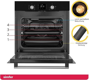 Simfer Backofen-Set ‎SMF-BO 6813 / SMF-BIH 5114, 60 L Backofen mit Heißluft und Umluft, mit 1-fach-Teleskopauszug, Steam Clean, Digitaler Timer, 60 cm Kochfeld, 9 Funktionen, Kindersicherung