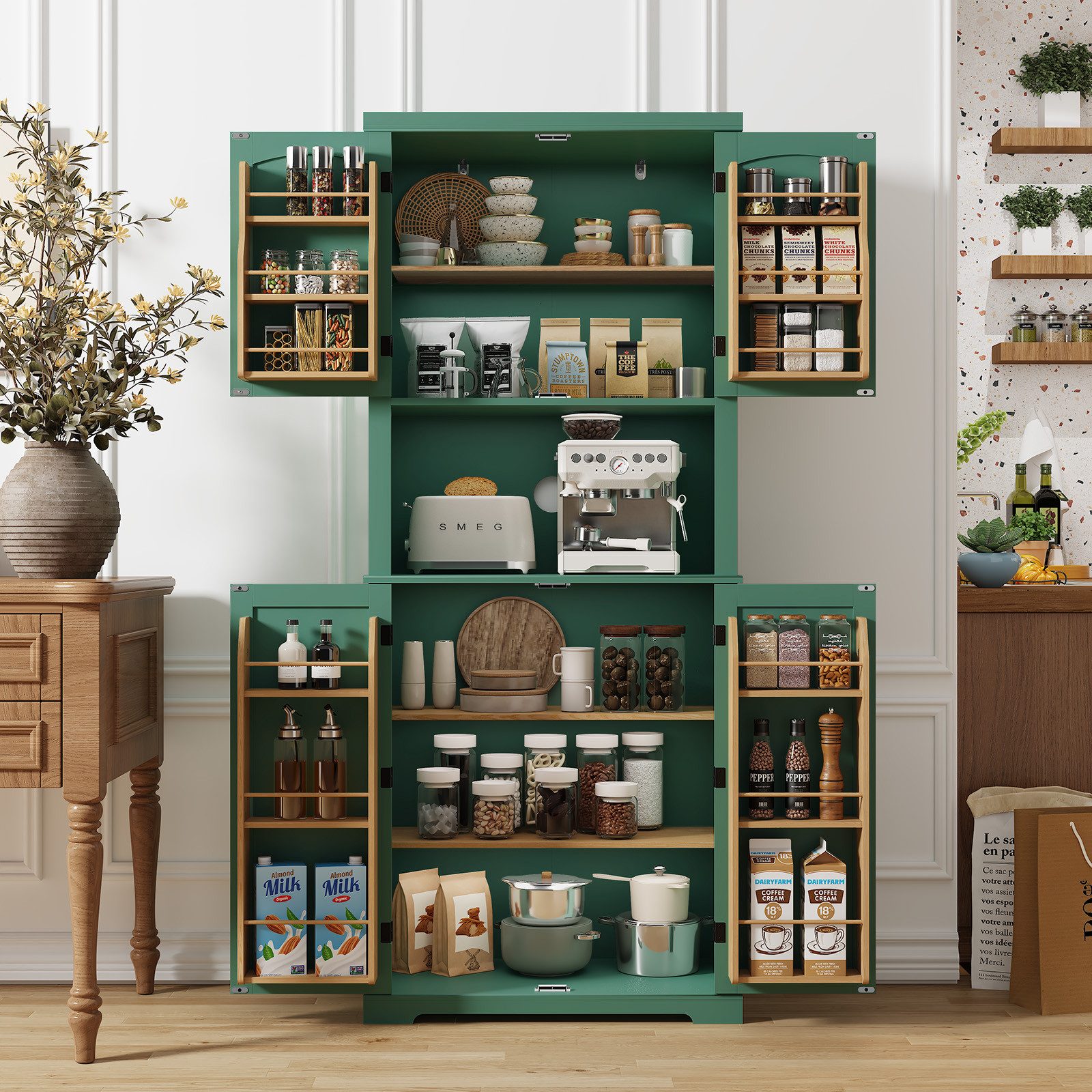 HOLTICO Hochschrank Küchenschrank mit Arbeitsplatte, Buffetschrank, günstig online kaufen