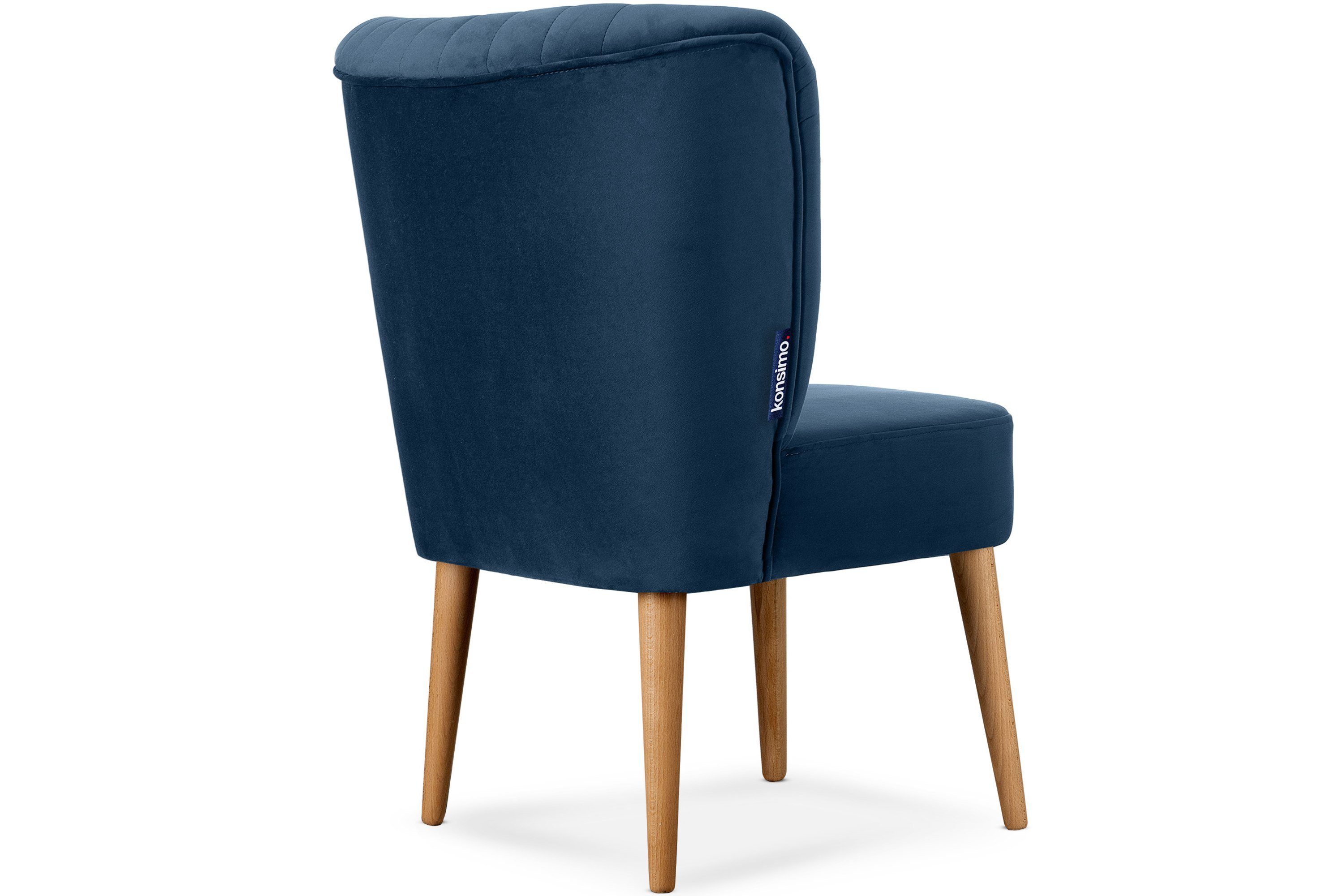Konsimo Cocktailsessel DUCO Sessel der | dunkelblau gebeizter an Eiche aus Beinen Ziernaht hohen (1-St), Rückenlehne, auf dunkelblau/Eiche Buchenholz