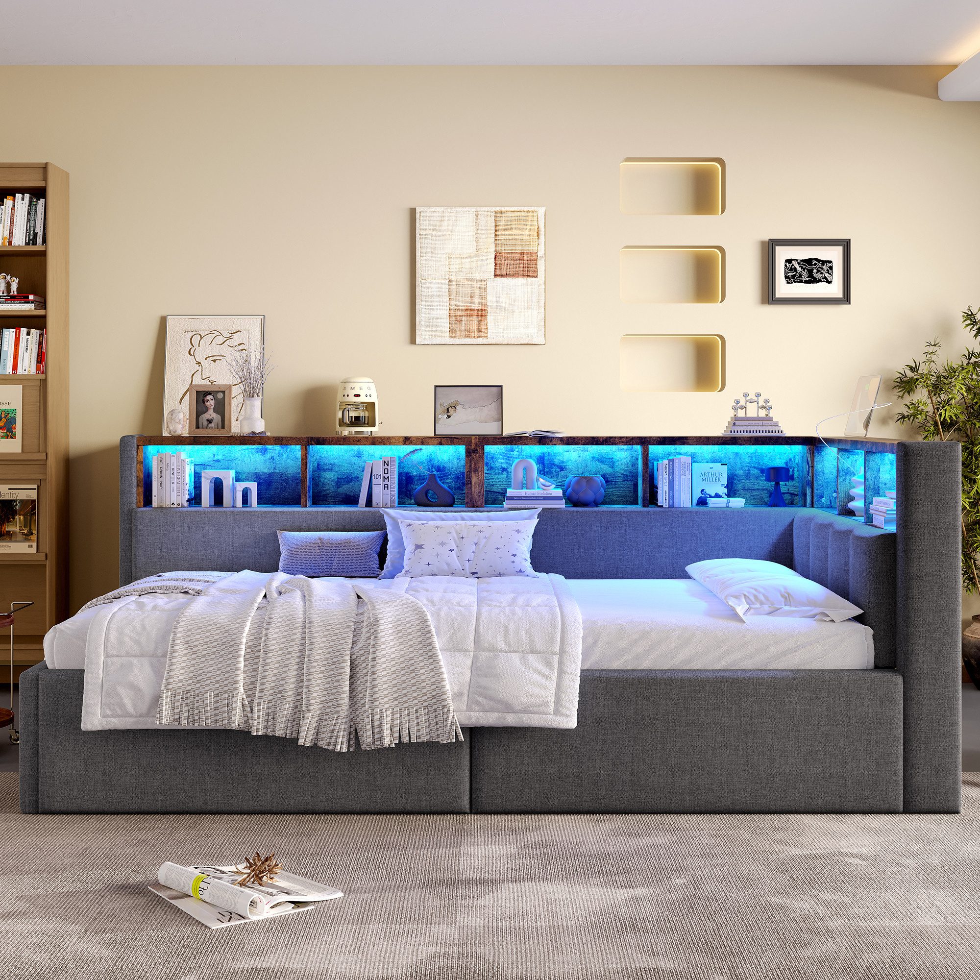 MODFU Schlafsofa mit Leinenbezug, Kinderbett Polsterbett, inkl. hydraulisch günstig online kaufen