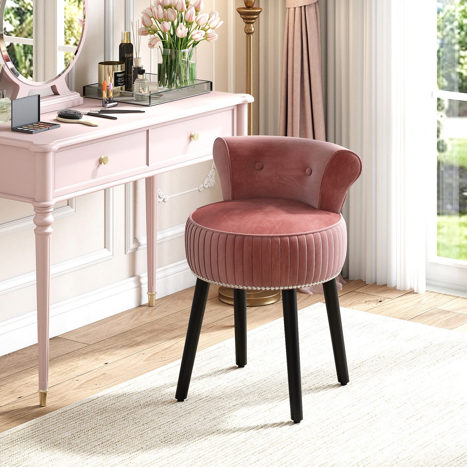 COSTWAY Sitzhocker, Samt Schminkhocker mit Lehne gepolstert Holz