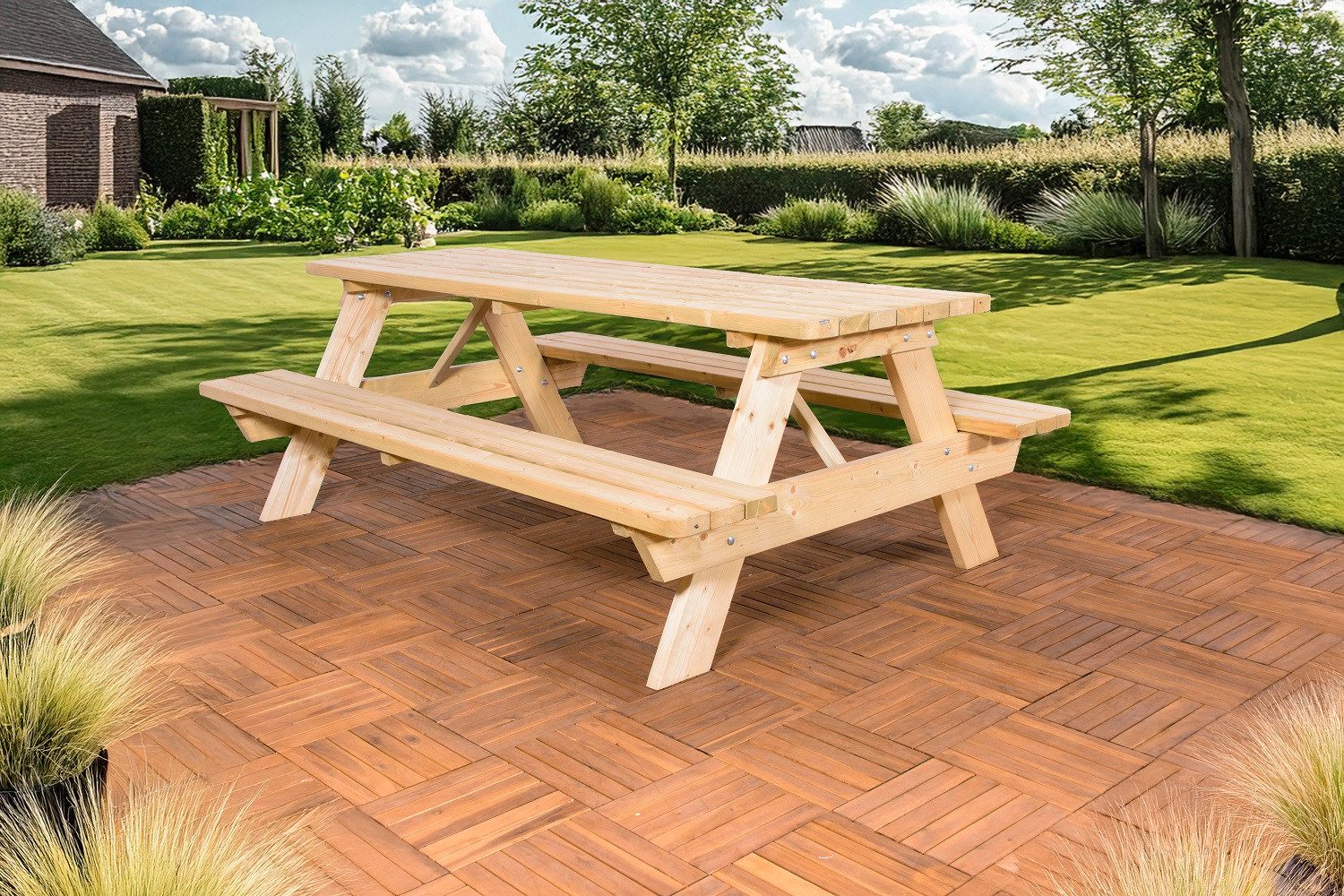 SenS-Line Garten-Essgruppe Picknick Set Gartenmöbel Gruppe Bokito Holz Bierzelt Garnitur, (Set, 1-tlg., Set), 220 cm lang / 120 kg Tragkraft pro Sitzplatz