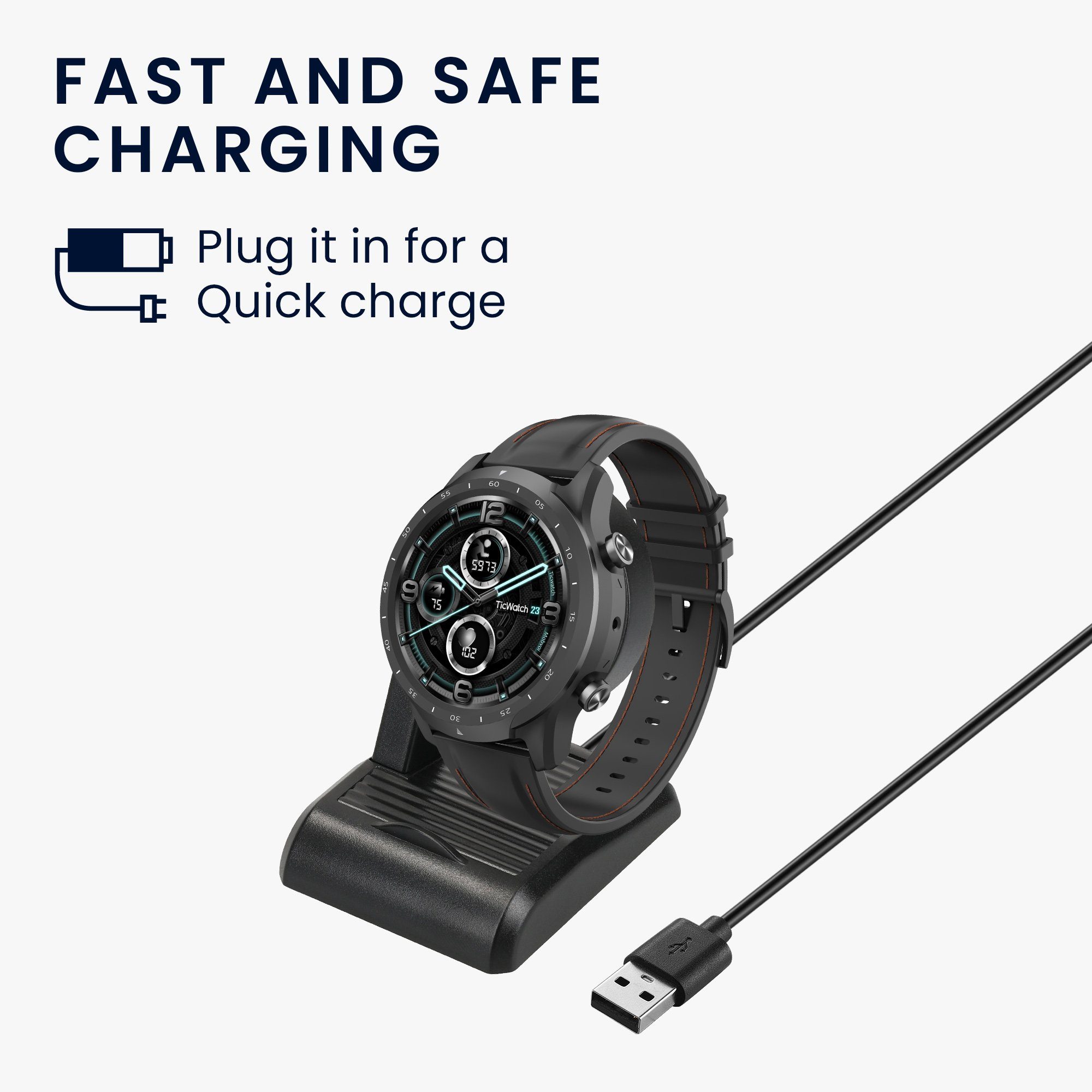 kwmobile USB Ladegerät für Ticwatch Pro 5 / Pro 3 / Pro 3 Lite / E3 Smartphone-Ladegerät (1-tlg., USB Kabel Charger Stand - Smart Watch Ladestation - Standfunktion)