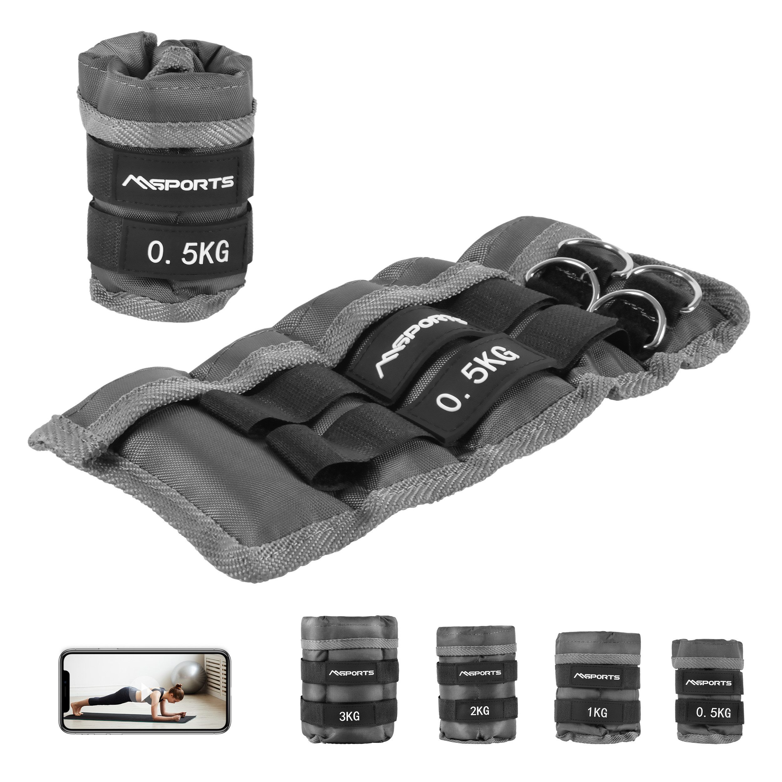 MSports® Gewichtsmanschette Gewichtsmanschetten Professional -einstellbar- Paar von 0,5 - 3 kg