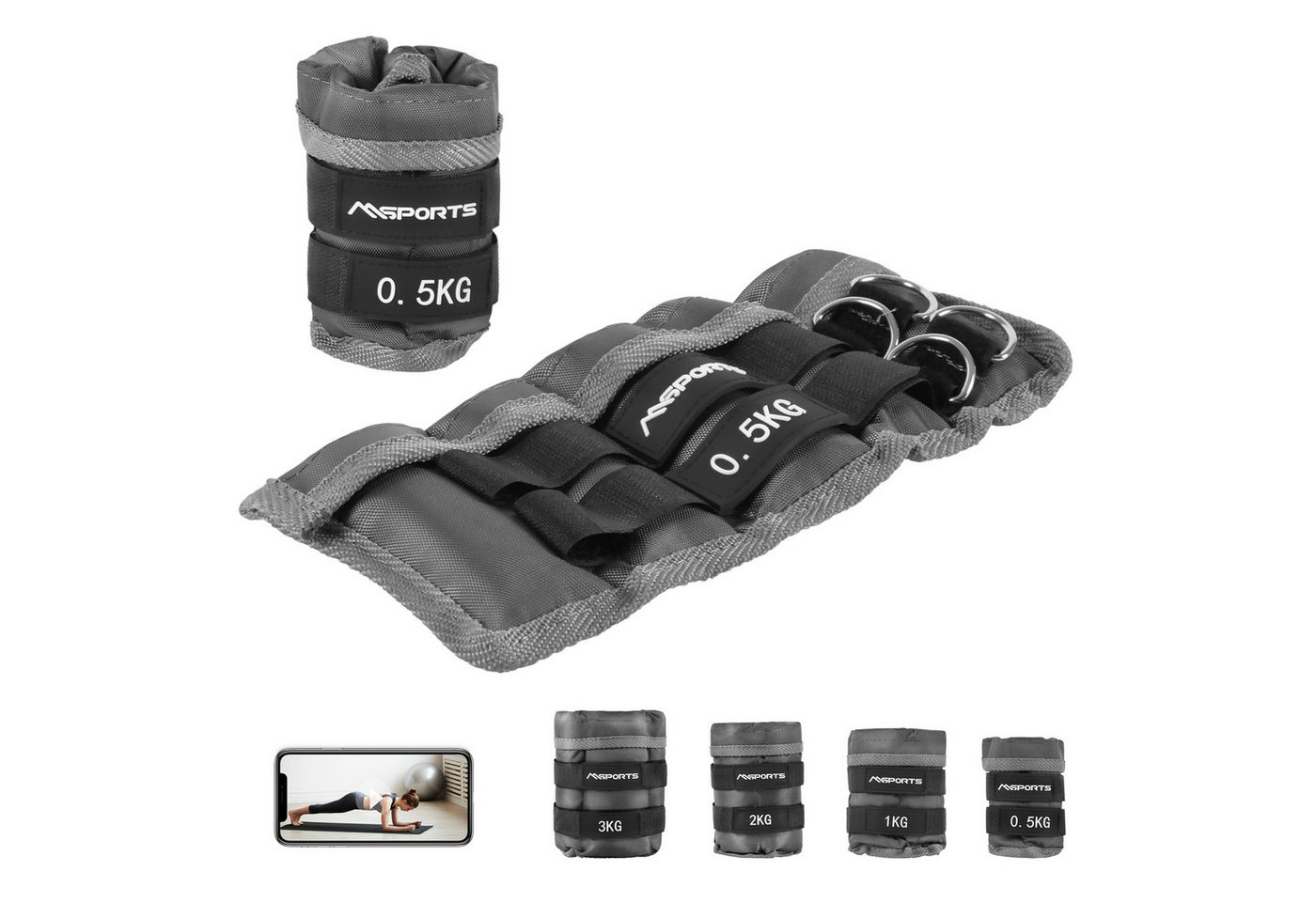 MSports® Gewichtsmanschette Gewichtsmanschetten Professional -einstellbar- Paar von 0,5 - 3 kg