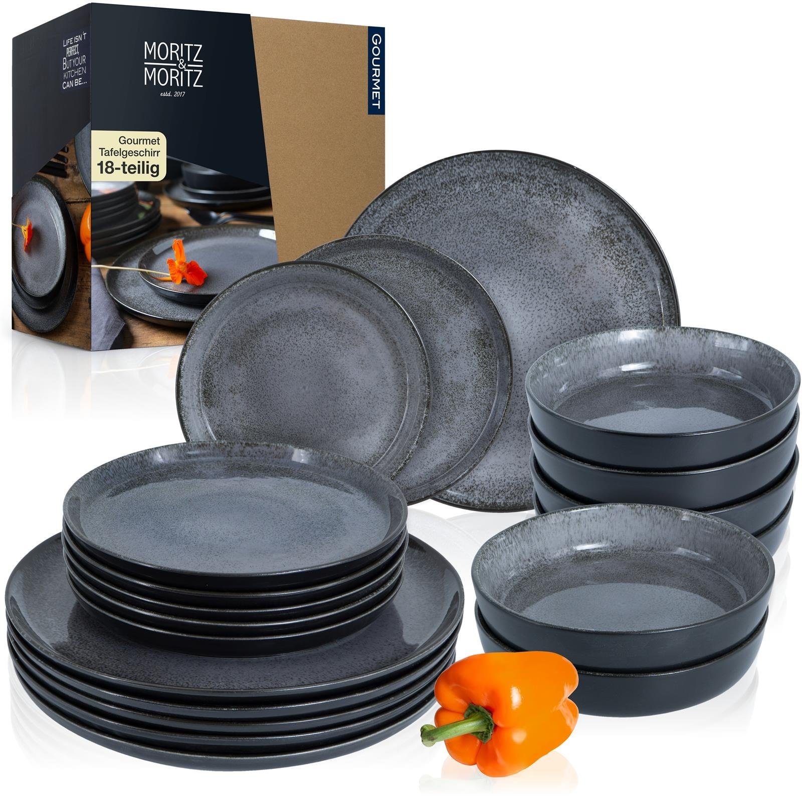 Moritz & Moritz Столовый сервиз Moritz & Moritz 18tlg Tafel Service Anthrazit Geschirr Set Digital (18-tlg), 6 Personen, Kombigeschirr für 6 Personen