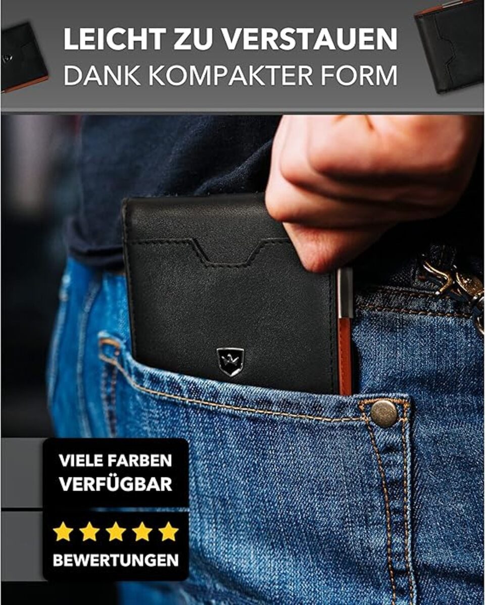 Kronenschein Geldbörse Kronenschein Slim Wallet mit Münzfach & RFID Schutz Schwarz/Orange – Bild 4 von 5